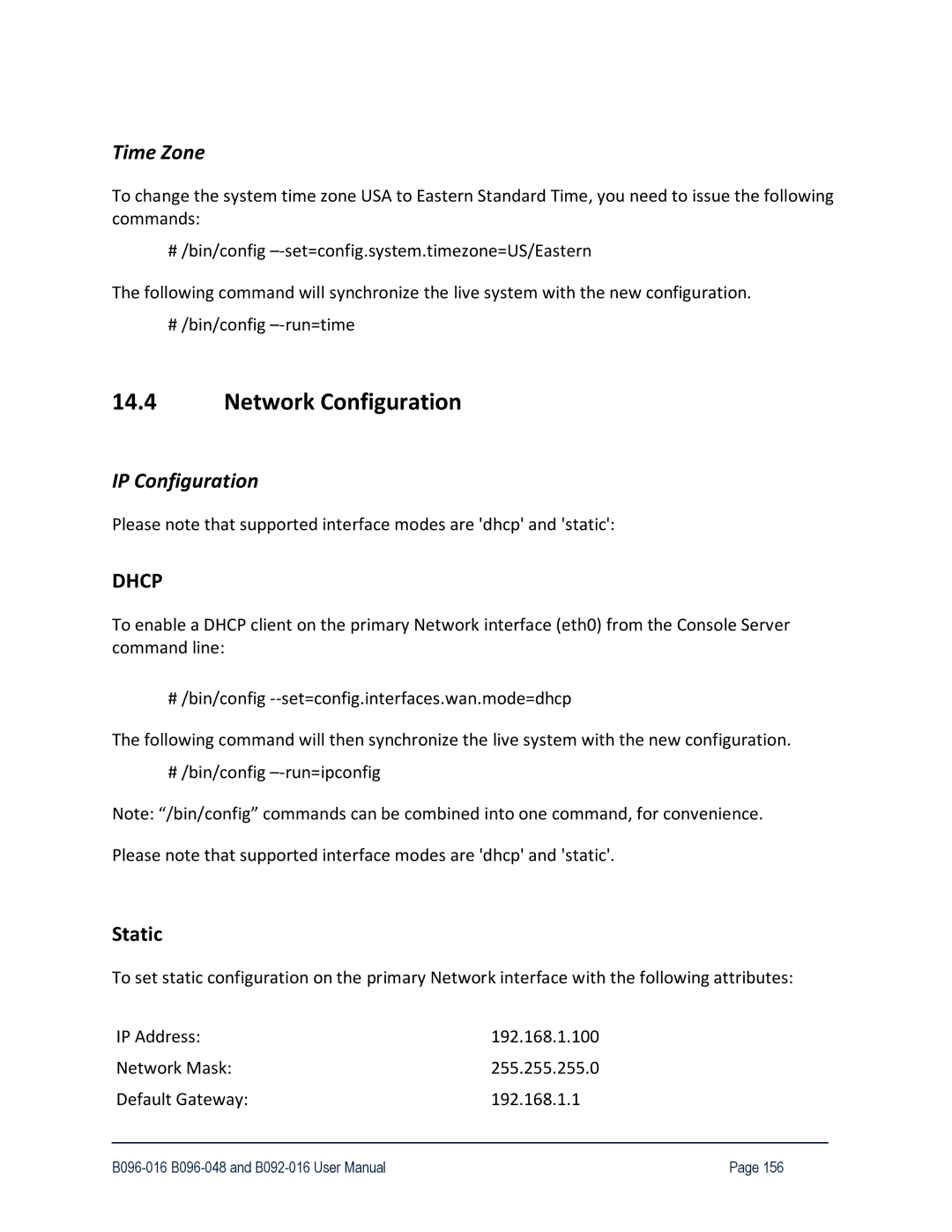 Tripp Lite 93-2879, B096-048, B096-016 owner manual Time Zone, IP Configuration, Static 