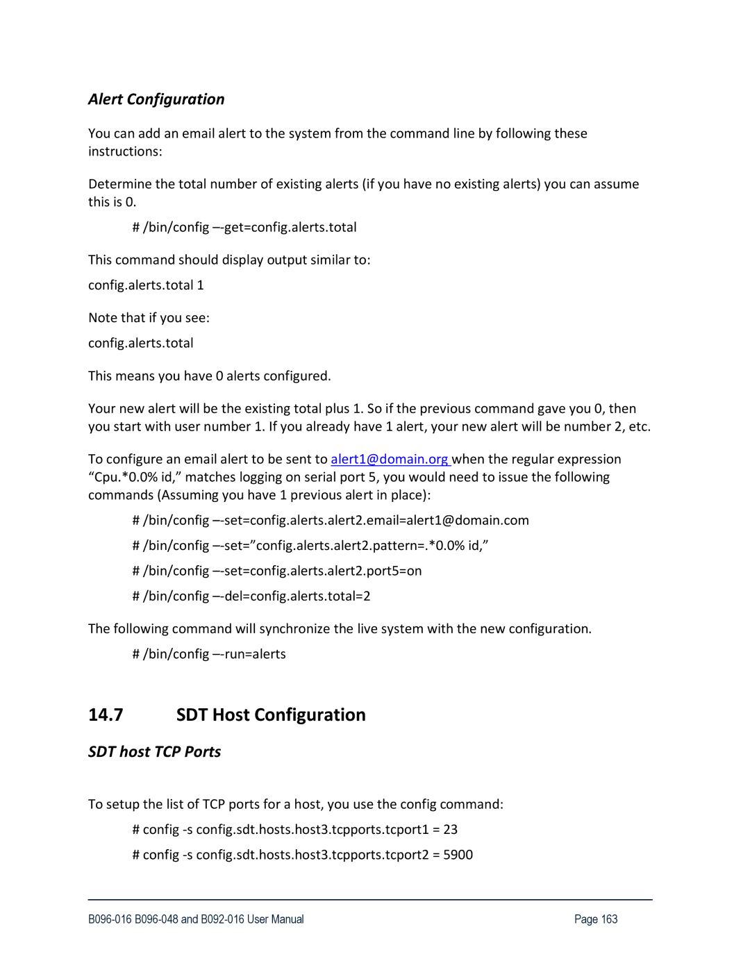 Tripp Lite B096-048, 93-2879, B096-016 owner manual Alert Configuration, SDT host TCP Ports 