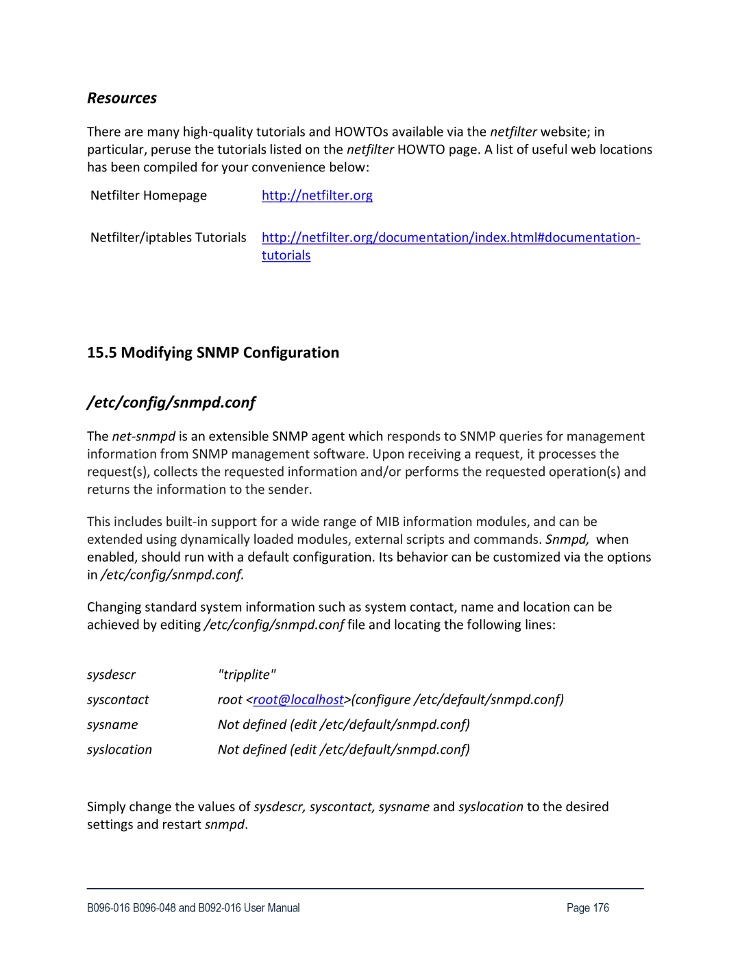 Tripp Lite B096-016, 93-2879, B096-048 owner manual Resources, Modifying Snmp Configuration, Etc/config/snmpd.conf 