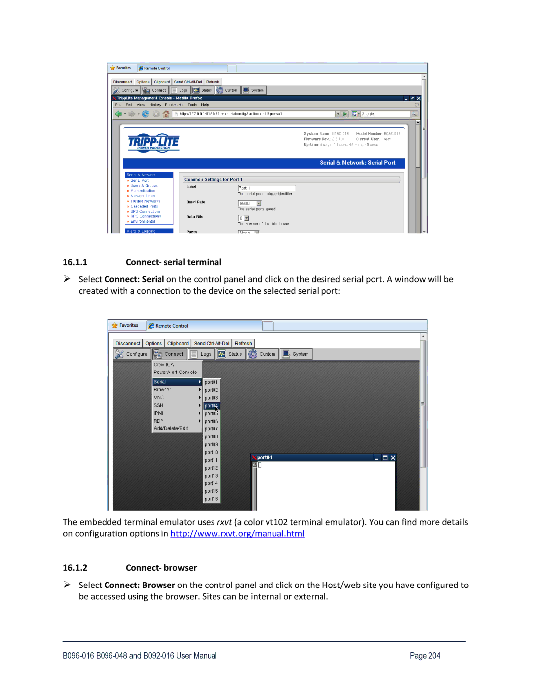 Tripp Lite 93-2879, B096-048, B096-016 owner manual Connect- serial terminal, Connect- browser 