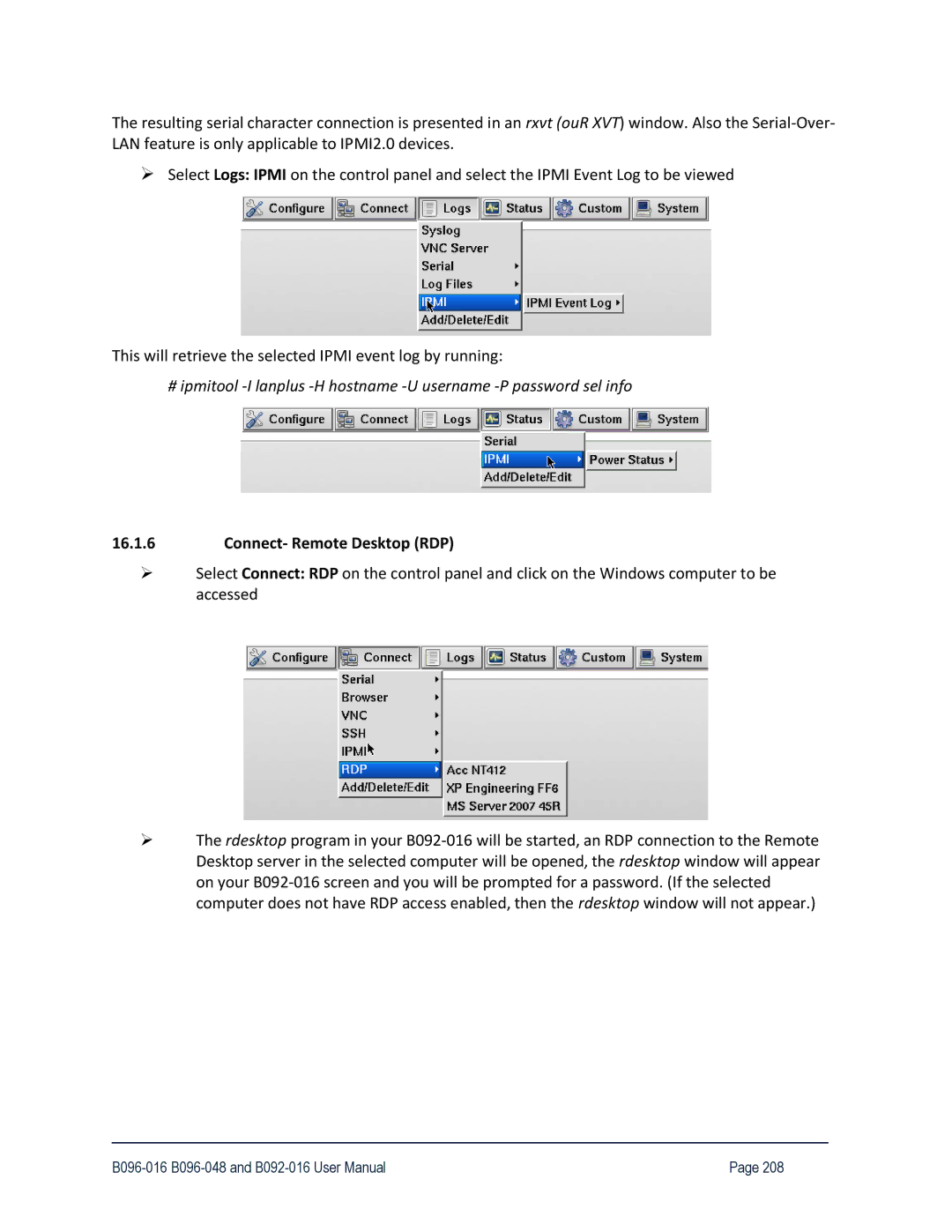 Tripp Lite B096-048, 93-2879, B096-016 owner manual Connect- Remote Desktop RDP 