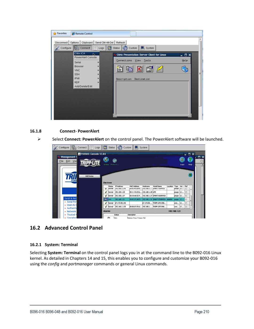 Tripp Lite 93-2879, B096-048, B096-016 owner manual Advanced Control Panel, Connect- PowerAlert, System Terminal 