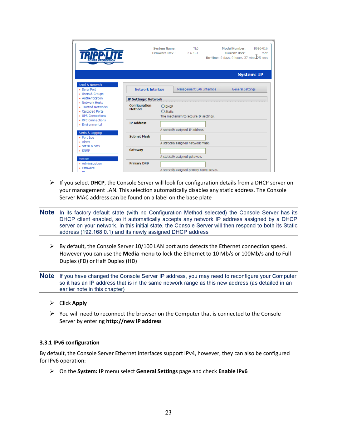 Tripp Lite B096-016, 93-2879, B096-048 owner manual 1 IPv6 configuration 