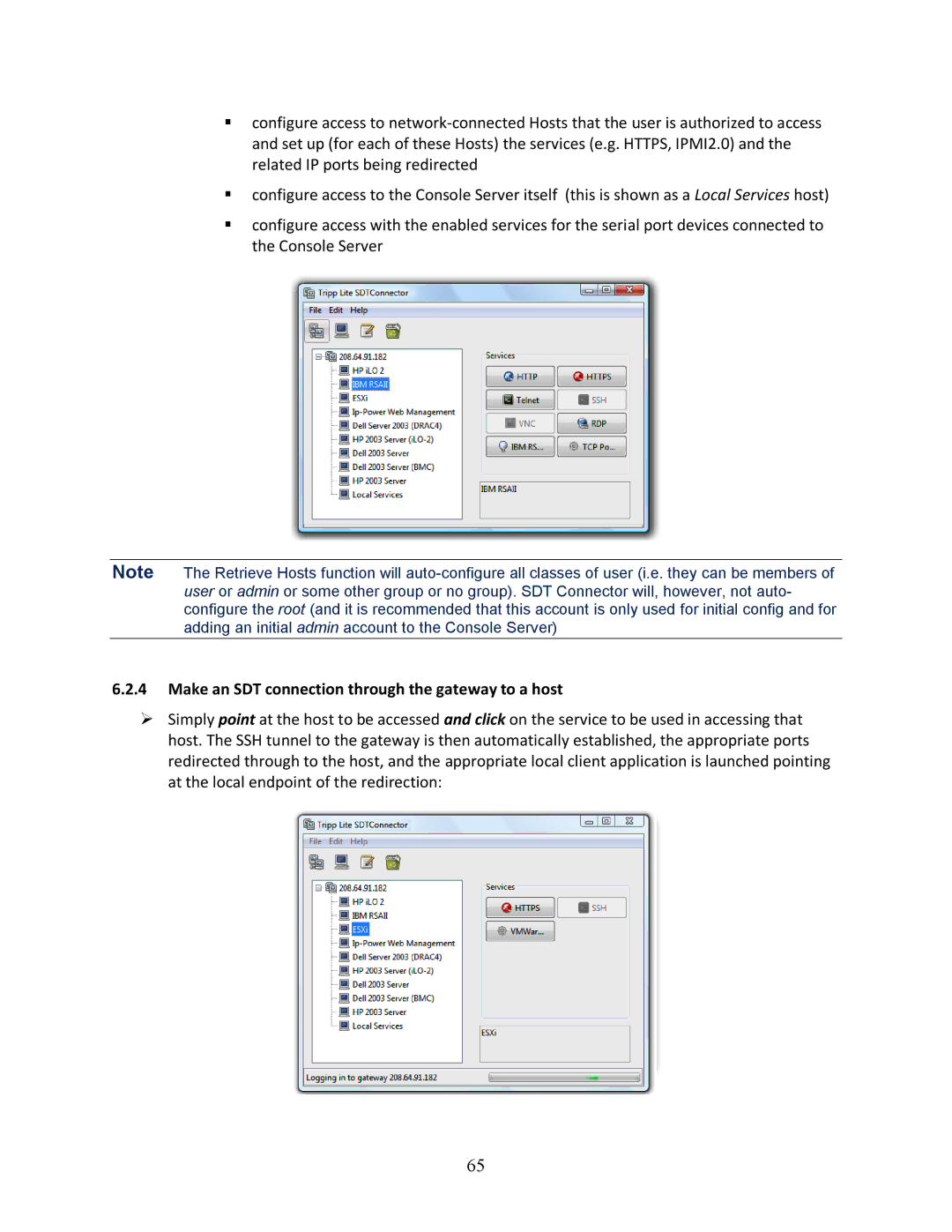 Tripp Lite B096-016, 93-2879, B096-048 owner manual Make an SDT connection through the gateway to a host 