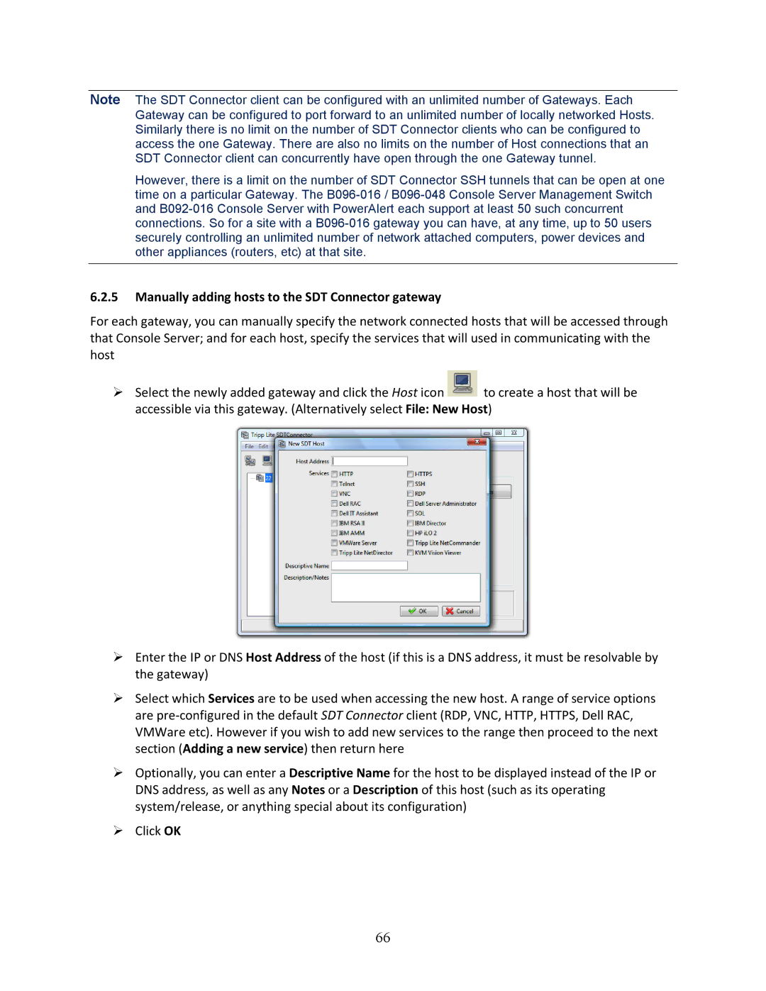 Tripp Lite 93-2879, B096-048, B096-016 owner manual Manually adding hosts to the SDT Connector gateway 