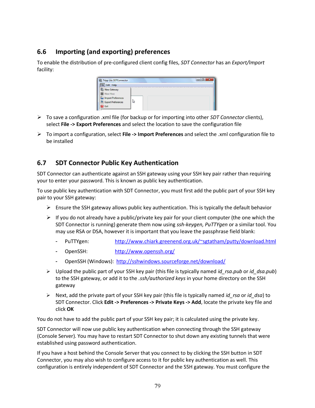 Tripp Lite B096-048, 93-2879, B096-016 Importing and exporting preferences, SDT Connector Public Key Authentication 