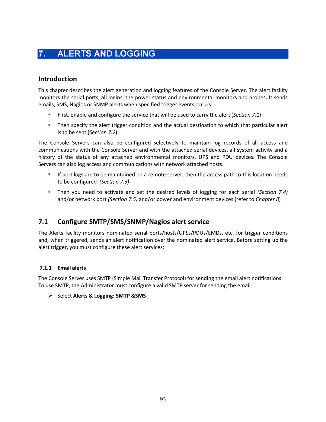 Tripp Lite 93-2879, B096-048, B096-016 Alerts and Logging, Configure SMTP/SMS/SNMP/Nagios alert service, Email alerts 