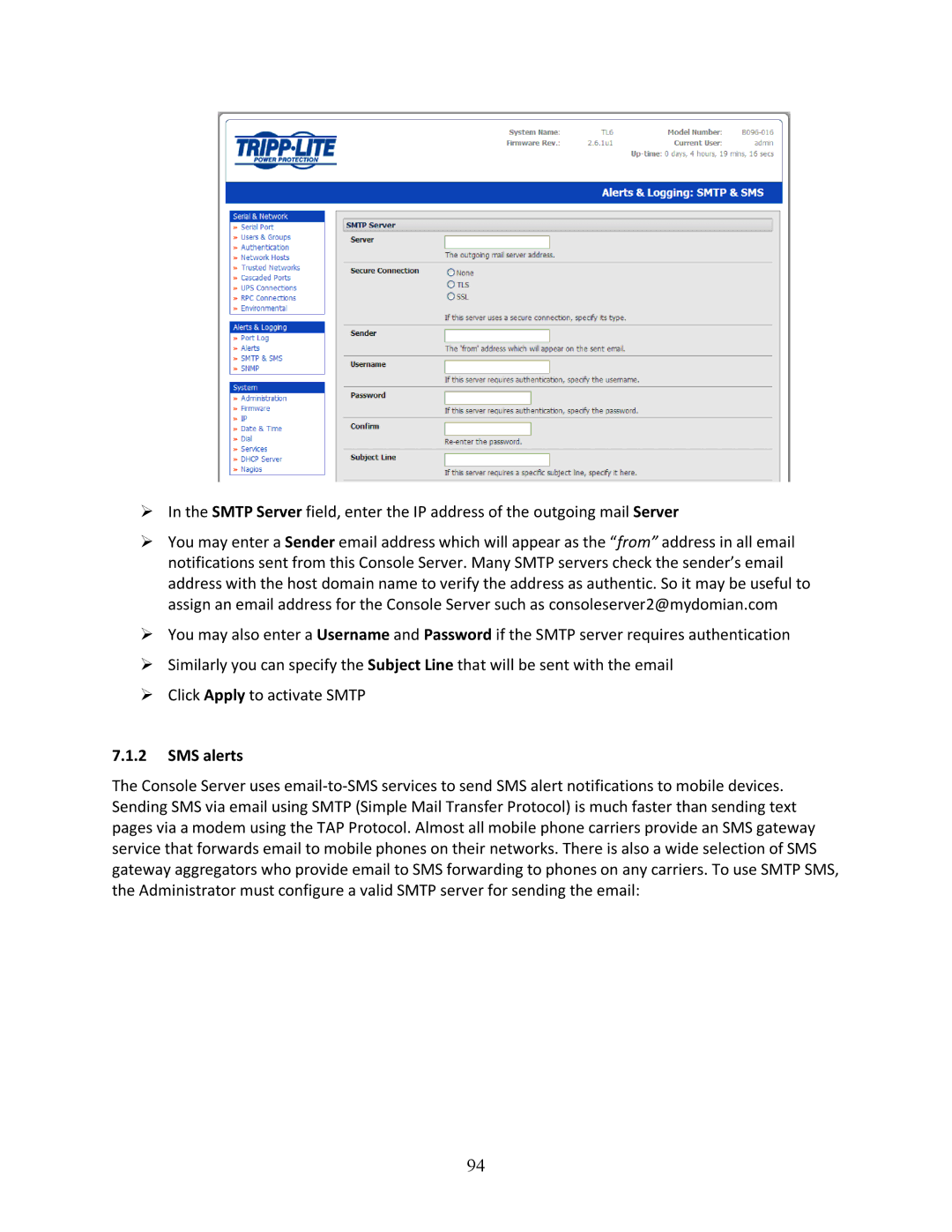 Tripp Lite B096-048, 93-2879, B096-016 owner manual SMS alerts 