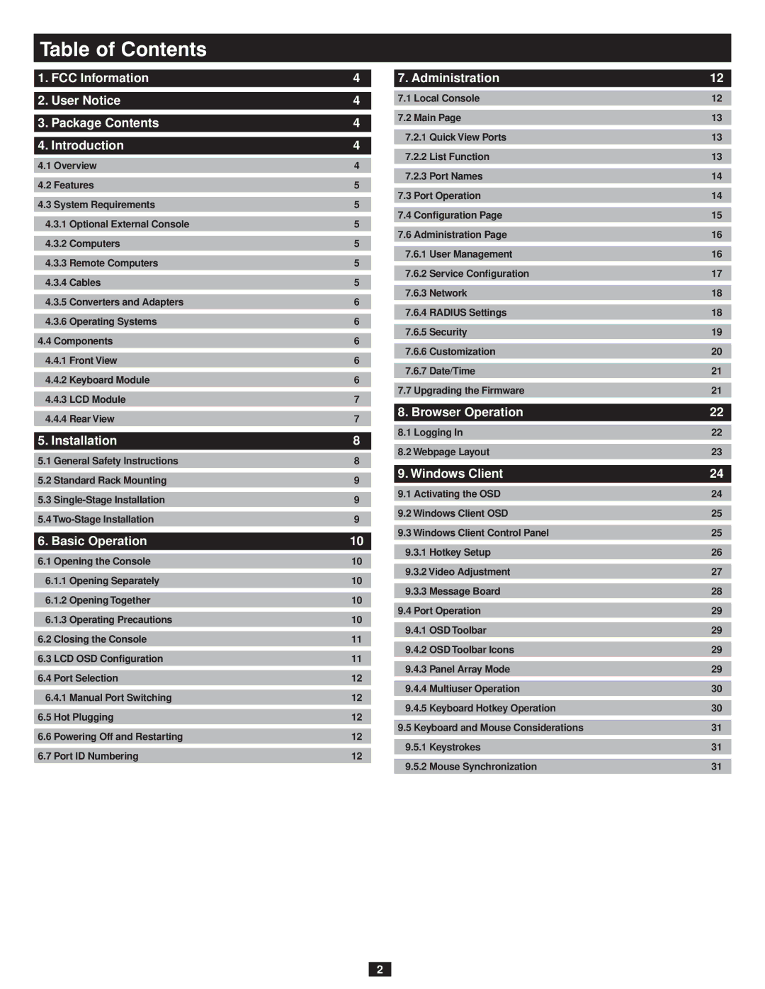 Tripp Lite 932845 owner manual Table of Contents 