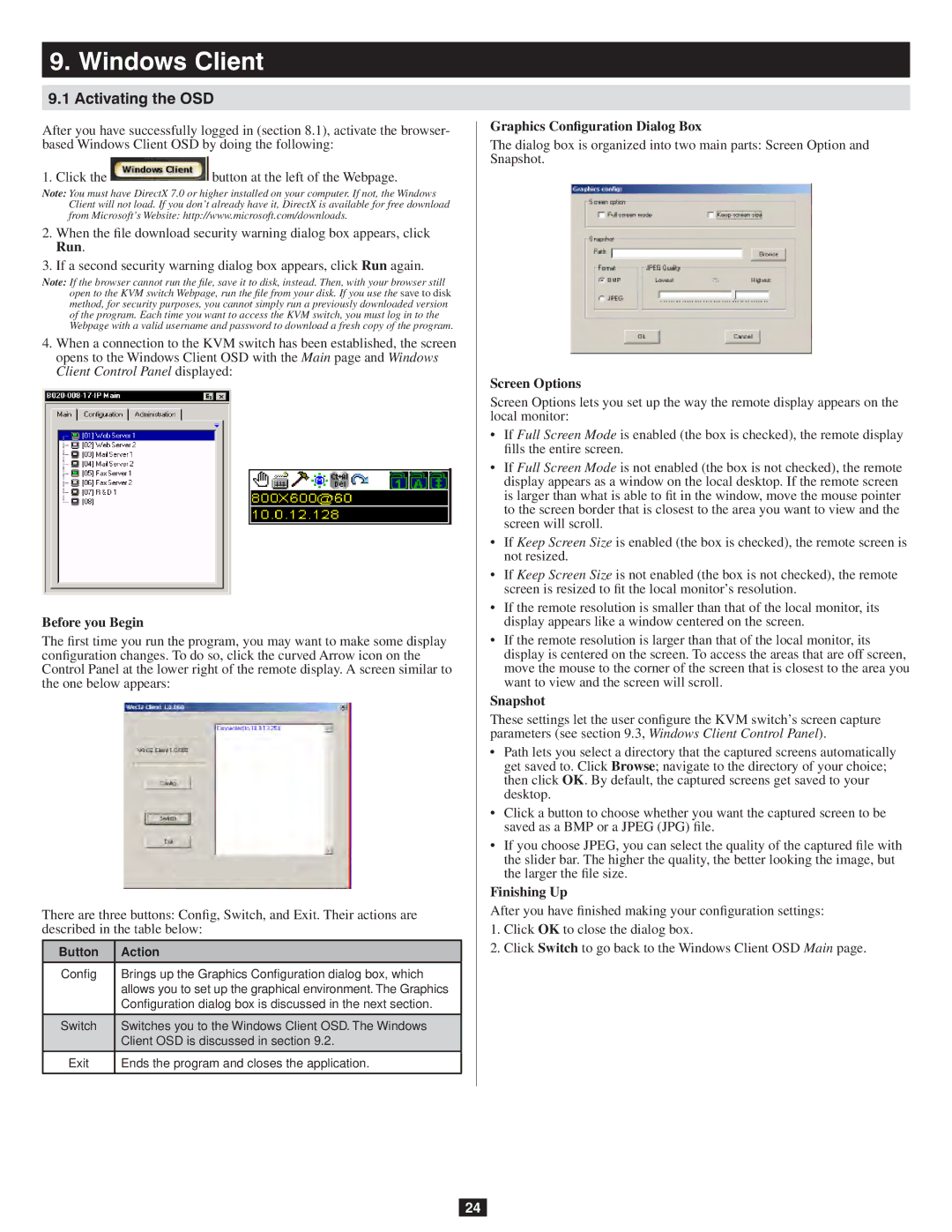 Tripp Lite 932845 owner manual Windows Client, Activating the OSD 