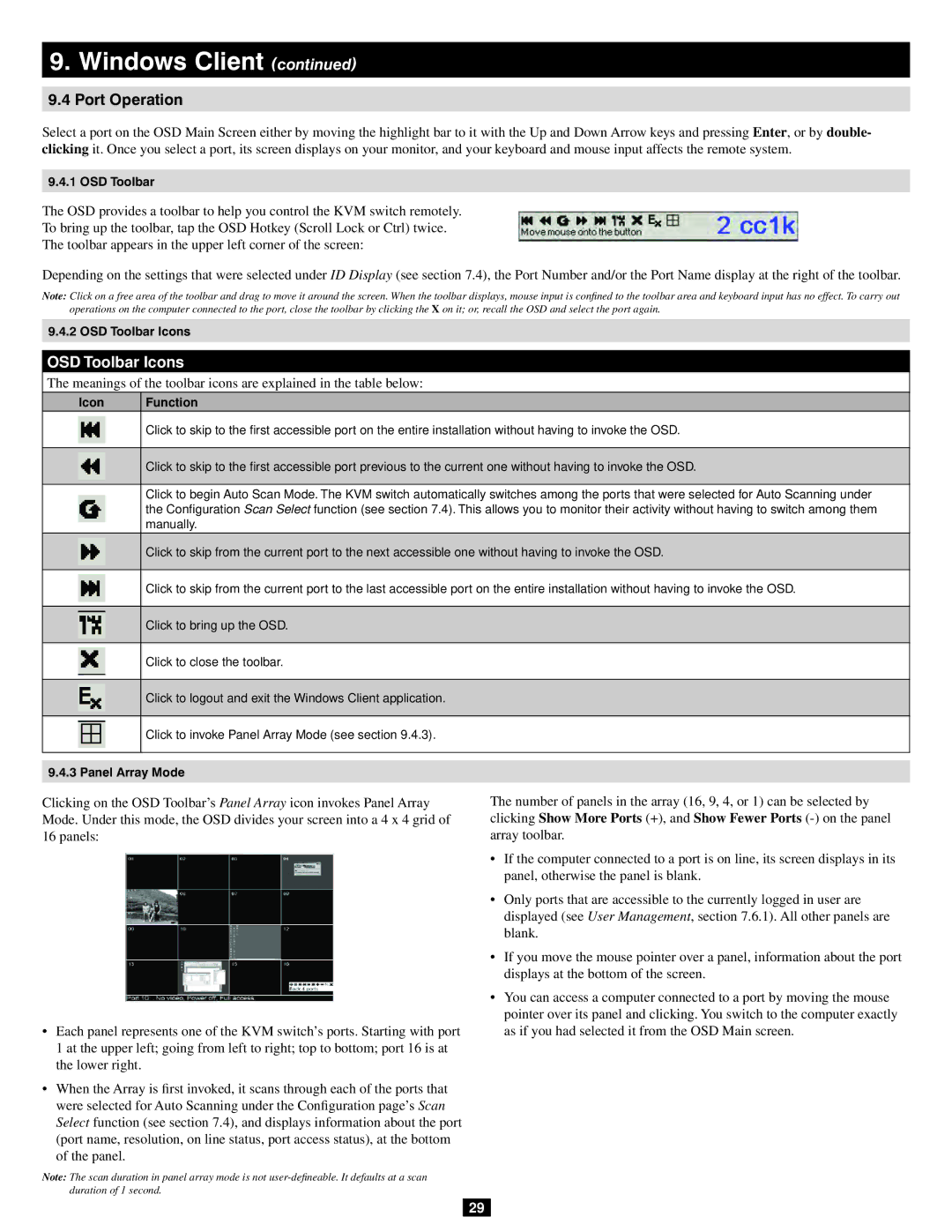 Tripp Lite 932845 owner manual OSD Toolbar Icons 