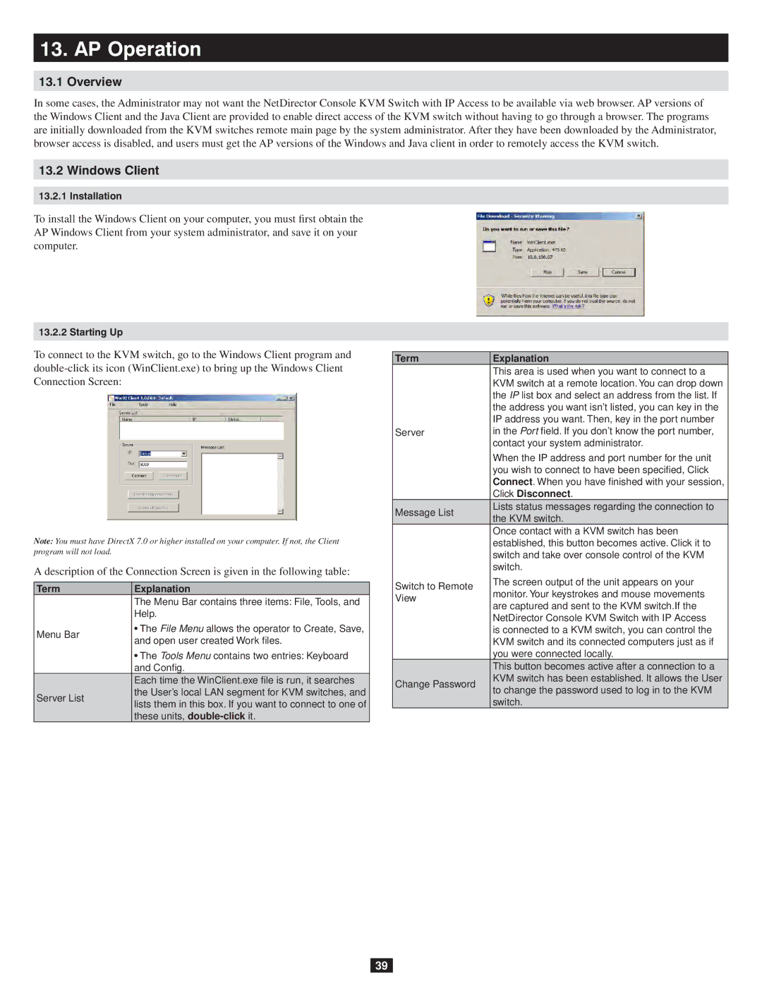 Tripp Lite 932845 owner manual AP Operation, Windows Client, Term Explanation, Click Disconnect 