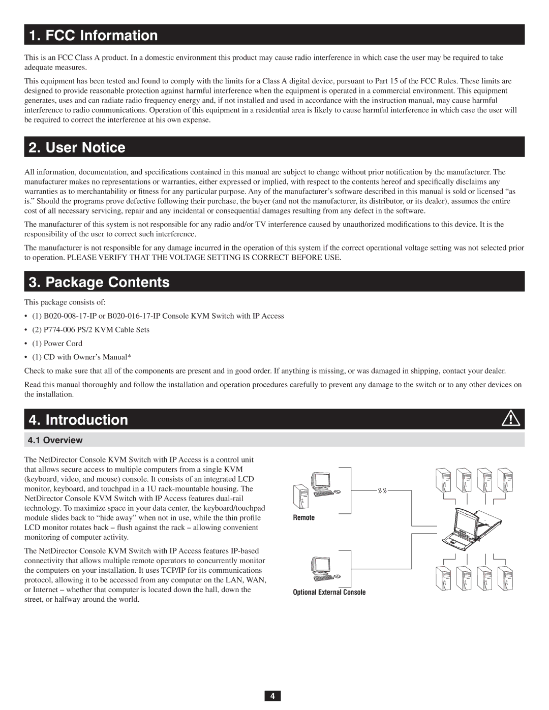 Tripp Lite 932845 owner manual FCC Information, User Notice, Package Contents, Introduction 