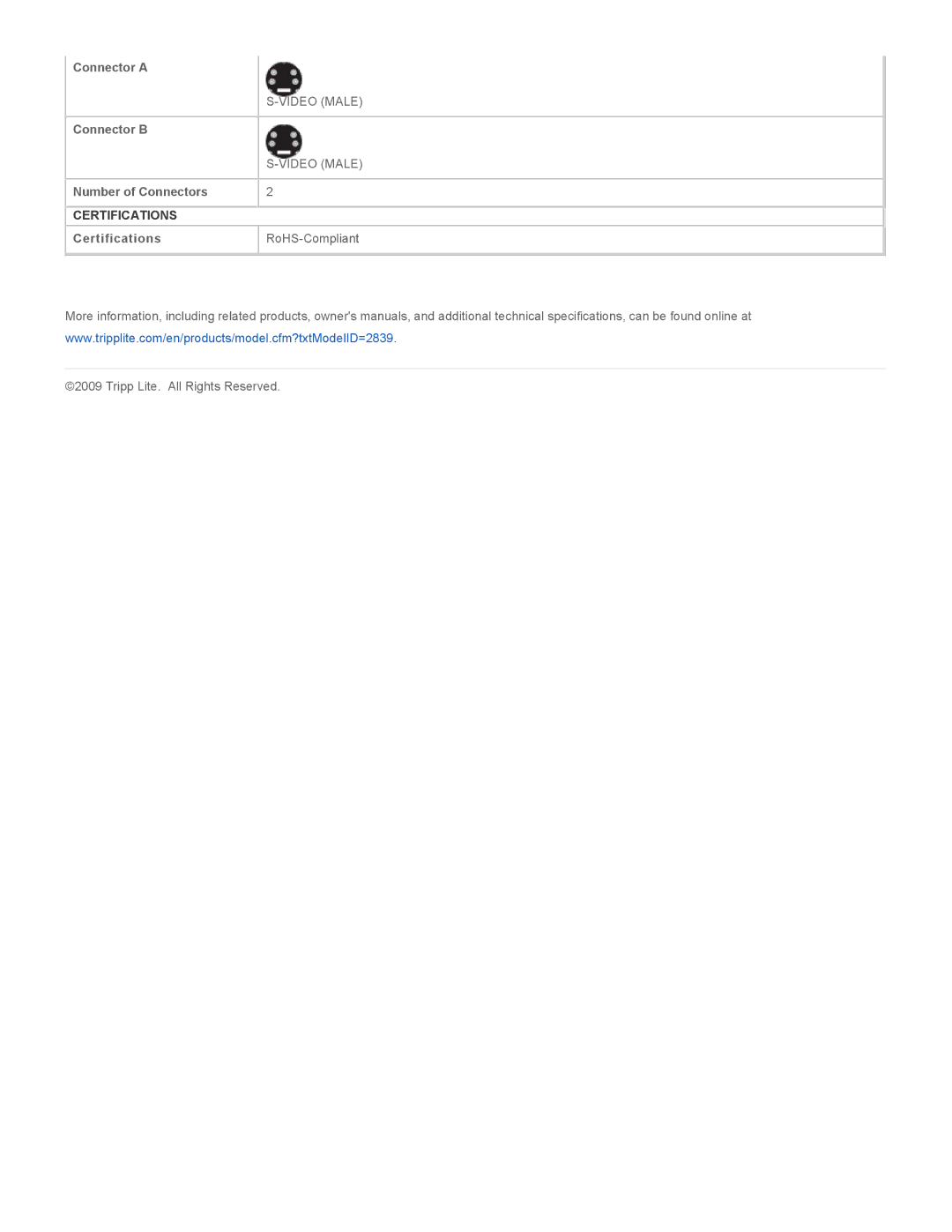 Tripp Lite A012-012 specifications Certifications 