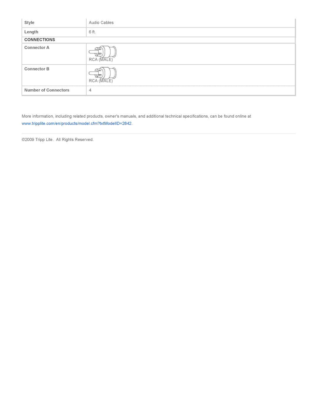 Tripp Lite A050-006 specifications RCA Male 