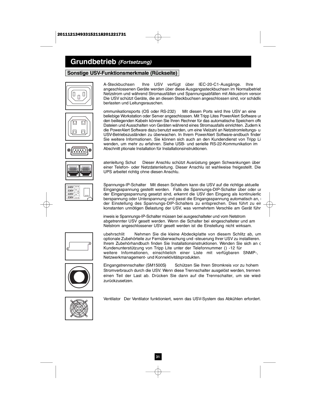 Tripp Lite AG-0021, AG-0022, AG-0020 owner manual Sonstige USV-Funktionsmerkmale Rückseite 