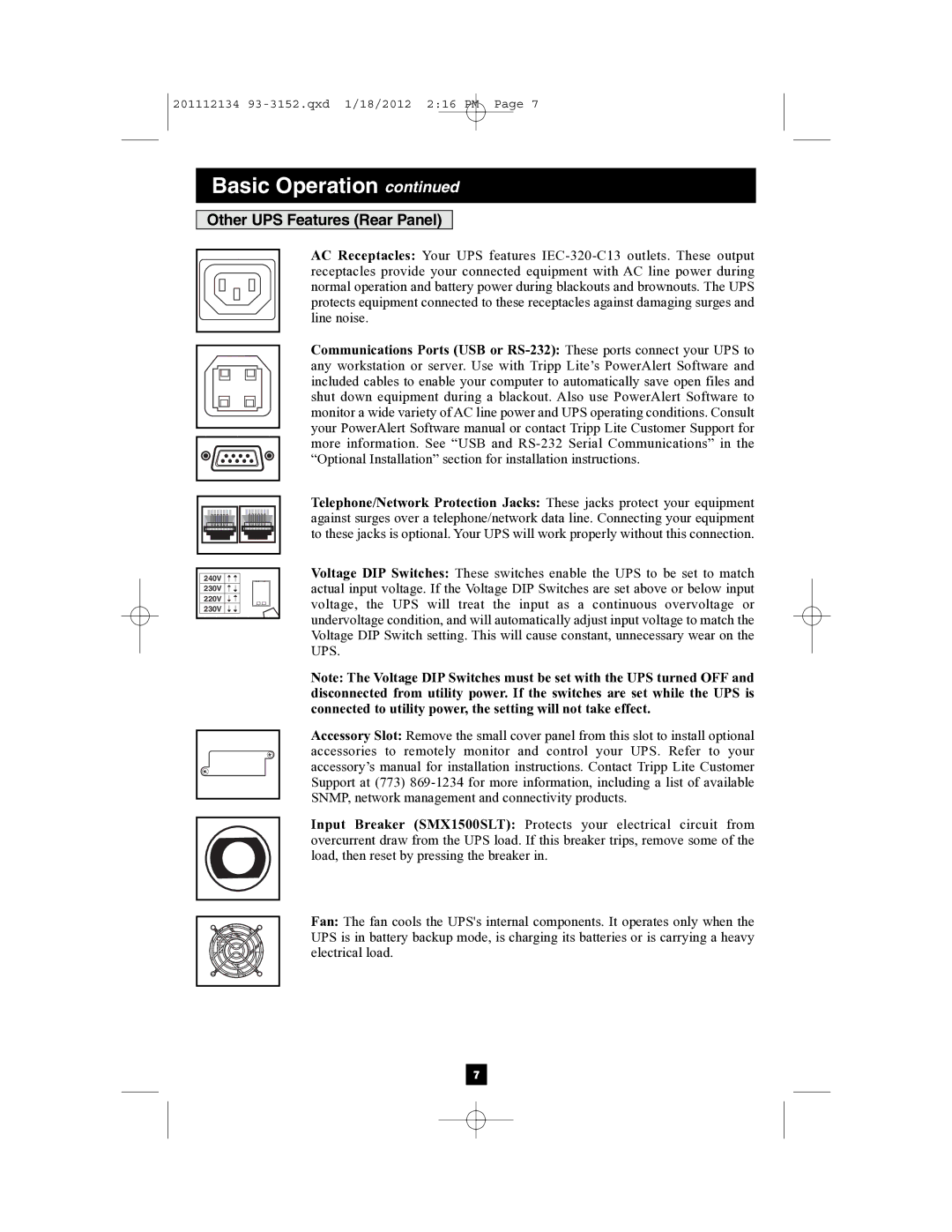 Tripp Lite AG-0021, AG-0022, AG-0020 owner manual Other UPS Features Rear Panel 