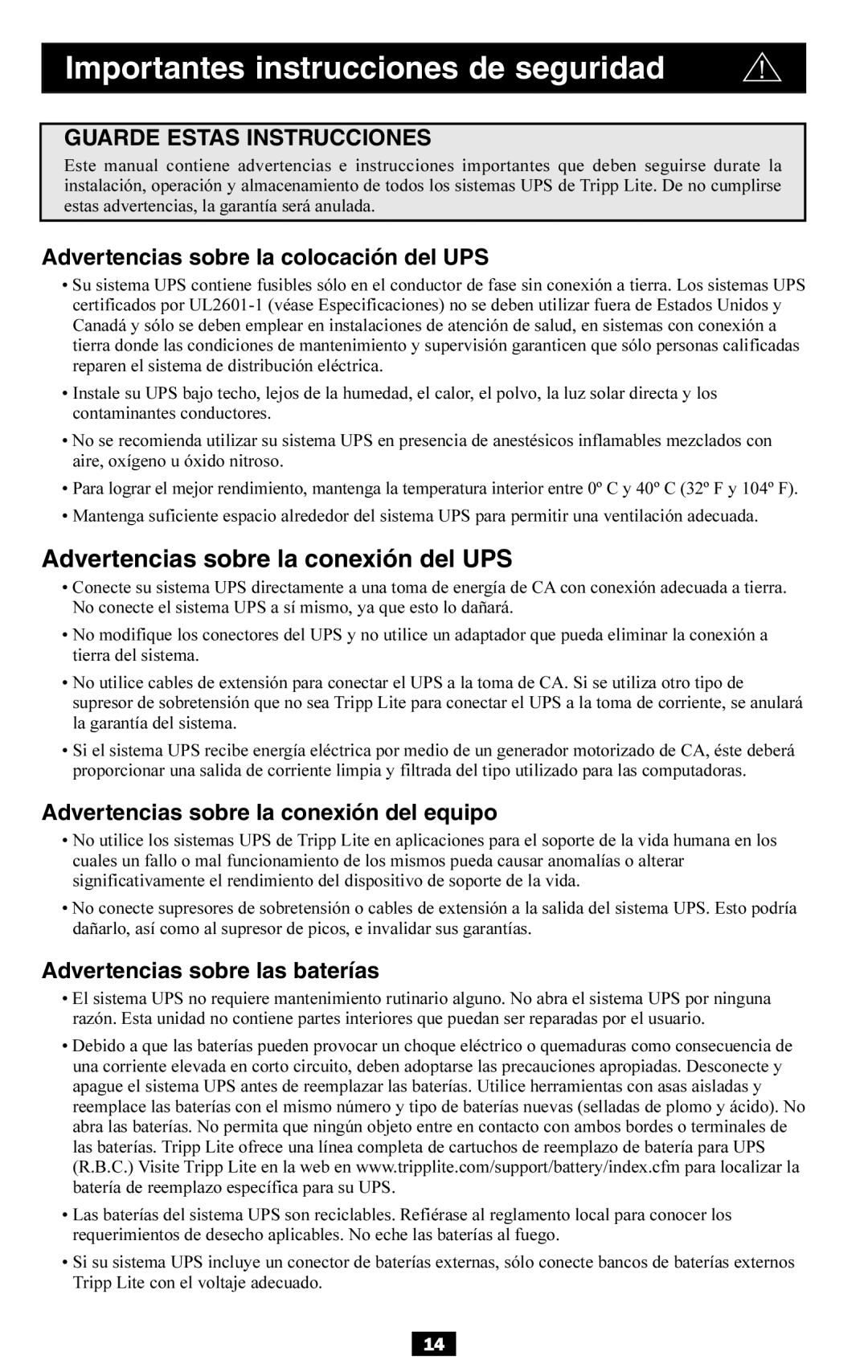 Tripp Lite AGSM1200PSR3HG, AGSM700PSR3HG Importantes instrucciones de seguridad, Advertencias sobre la colocación del UPS 