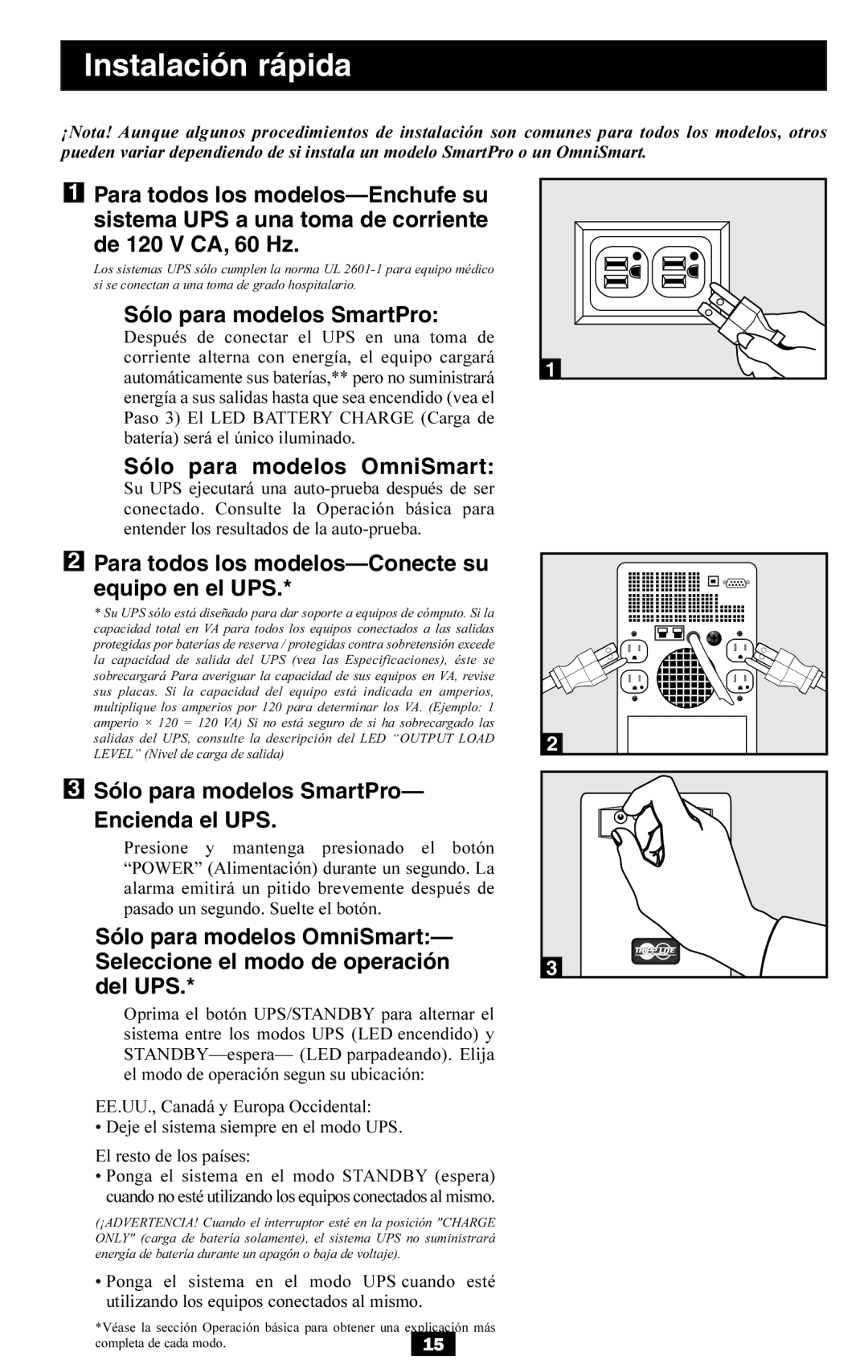 Tripp Lite AGSM700PSR3HG, AGSM1200PSR3HG, SMART700HG, SMART1200XLHG Sólo para modelos SmartPro, Sólo para modelos OmniSmart 