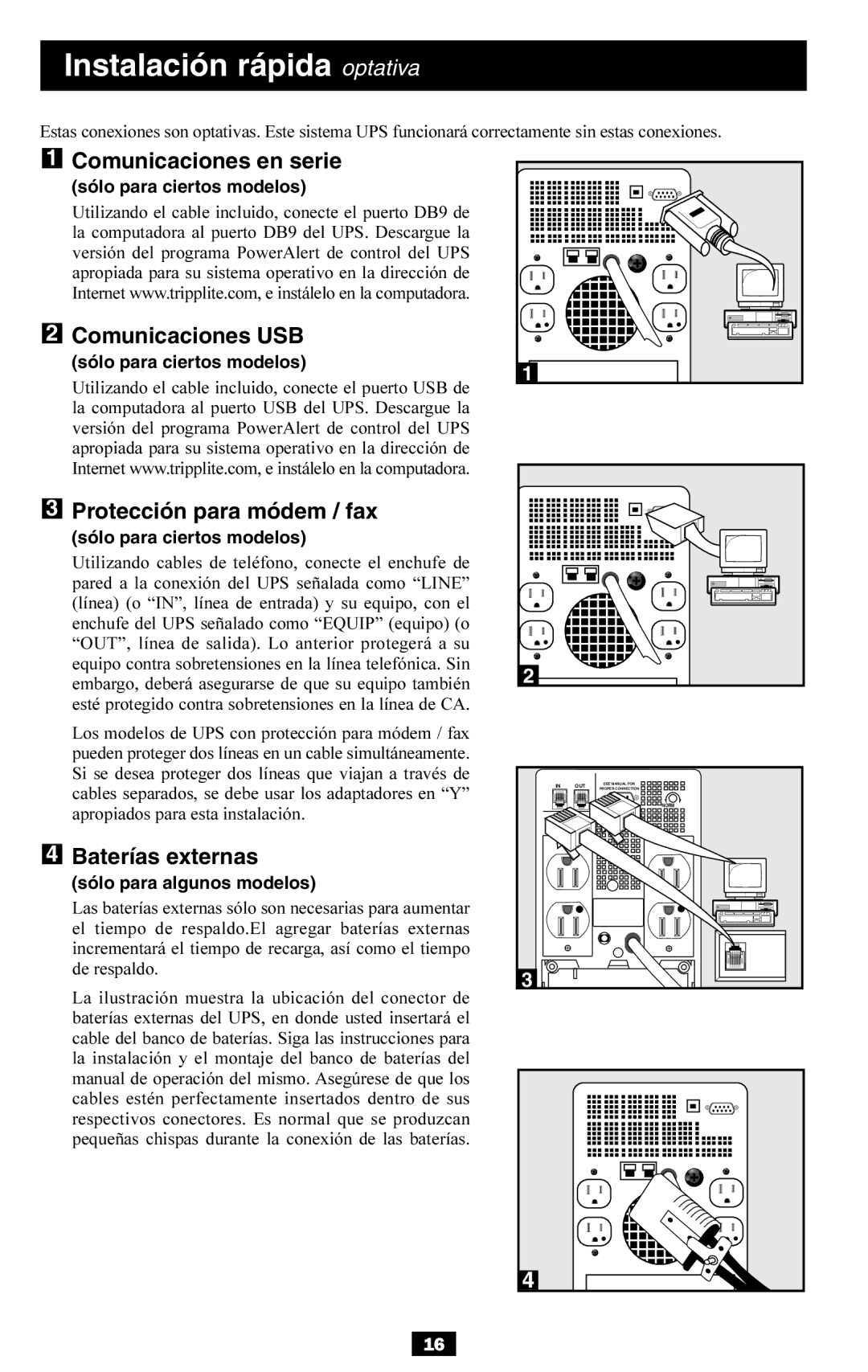 Tripp Lite SMART700HG Instalación rápida optativa, Comunicaciones en serie, Protección para módem / fax, Baterías externas 