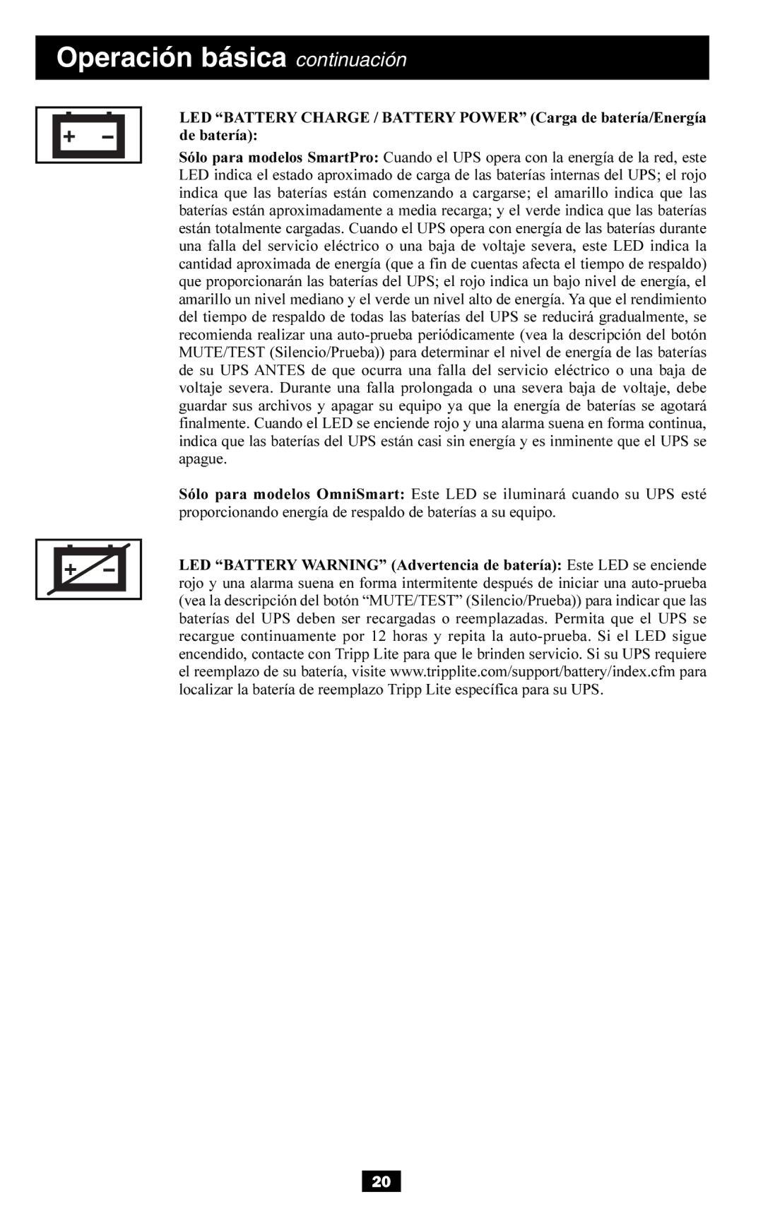 Tripp Lite OMNISMART350HG, AGSM1200PSR3HG, AGSM700PSR3HG, SMART700HG, SMART1200XLHG, BP36V27 Operación básica continuación 