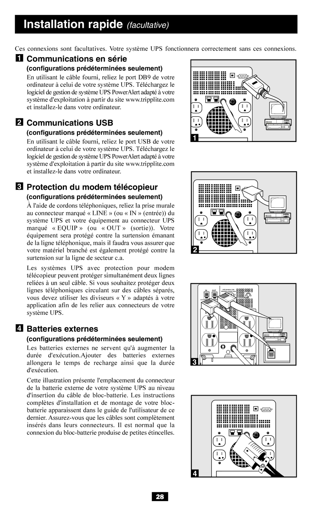 Tripp Lite AGSM1200PSR3HG Installation rapide facultative, Communications en série, Protection du modem télécopieur 