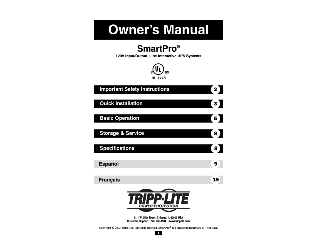 Tripp Lite manual Highlights, Description, Features, Tripp Lite, Model # SMART1500XL, West 35th Street 