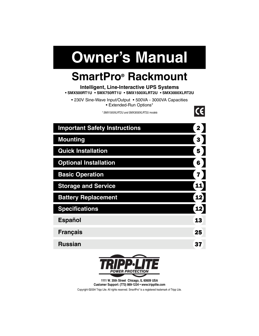 Tripp Lite AGSM152DRTi2U, AGSMX500RT1U, AGSM4878 owner manual SmartPro Rackmount, Intelligent, Line-Interactive UPS Systems 