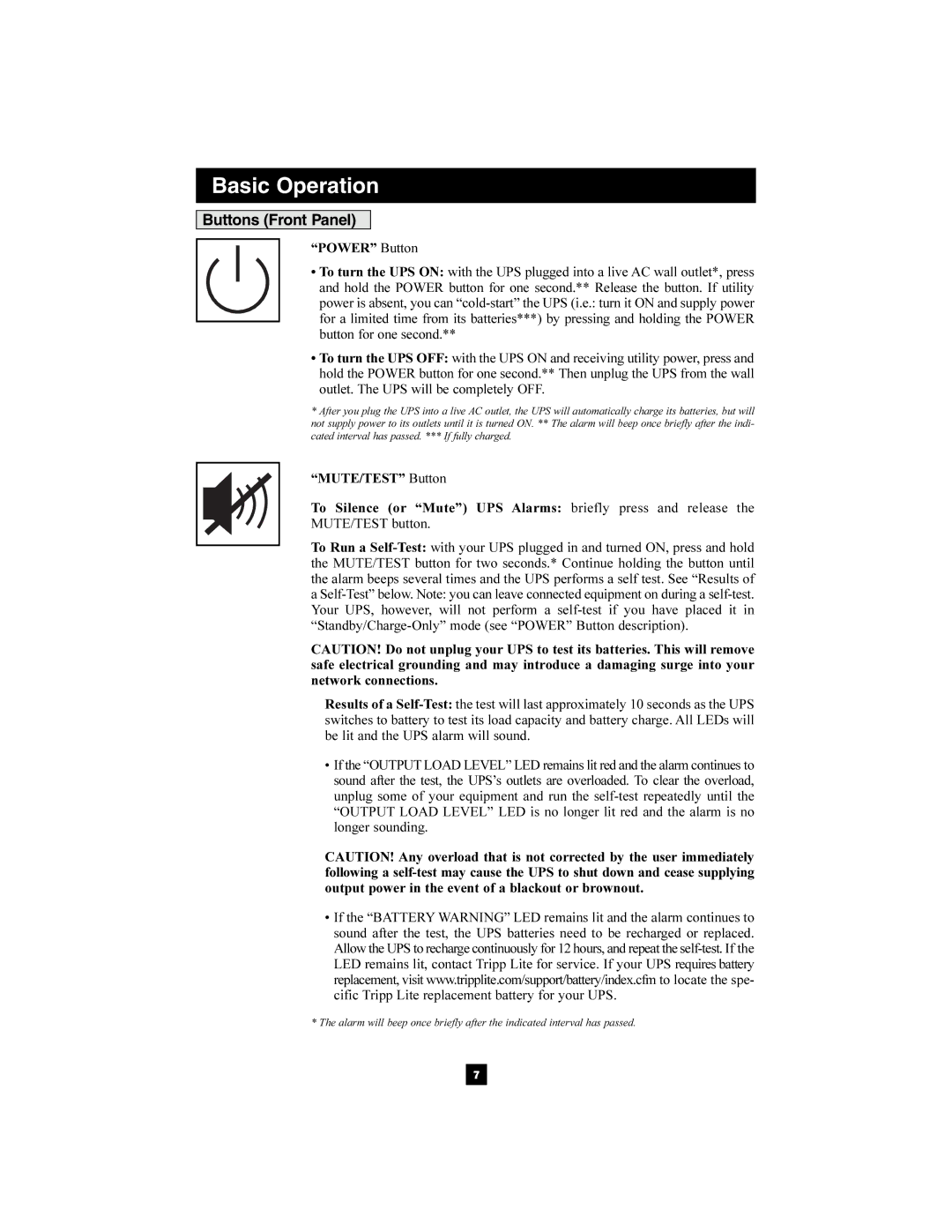 Tripp Lite AGSM4878, AGSMX500RT1U, AGSM152DRTi2U, AGSM751SRM1U owner manual Basic Operation, Buttons Front Panel 