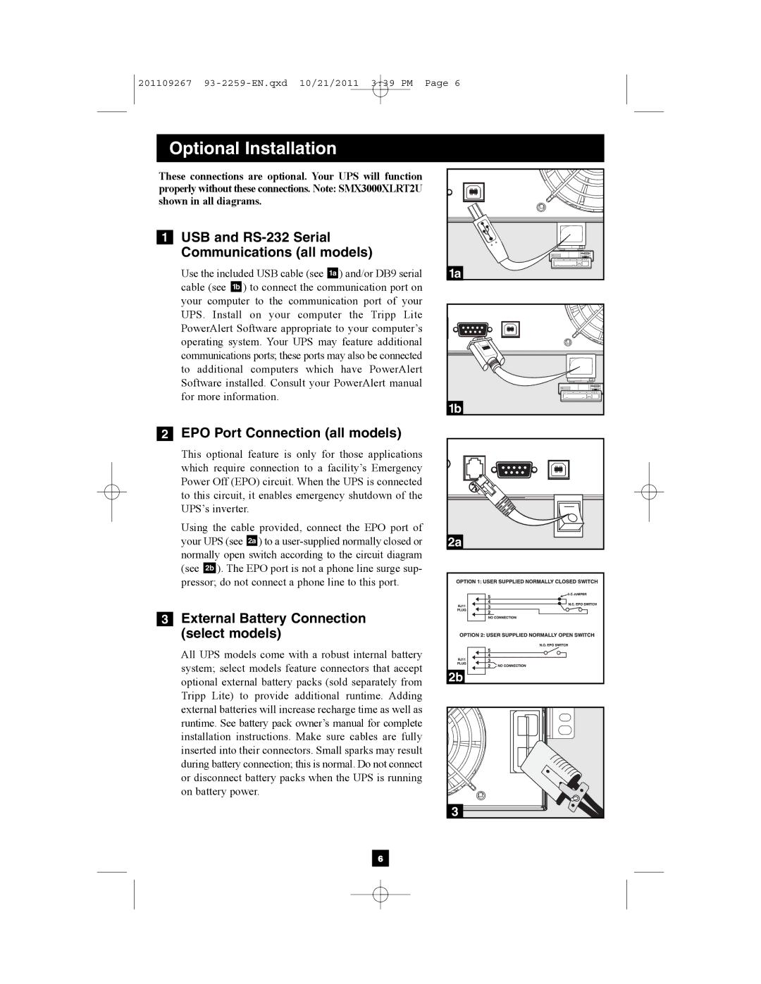 Tripp Lite AGSM7515RM1U, AGSMX500RT1U, AGSM4878, AG-0019, AG-0018 owner manual External Battery Connection select models 