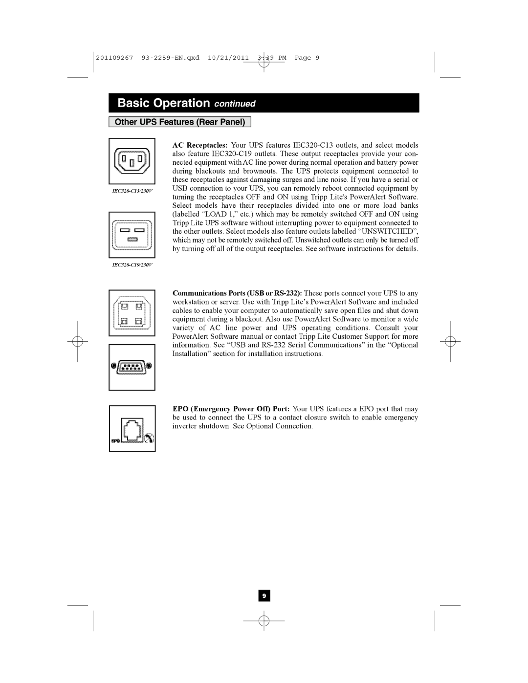 Tripp Lite AG-0018, AGSMX500RT1U, AGSM7515RM1U, AGSM4878, AG-0019 owner manual Other UPS Features Rear Panel 