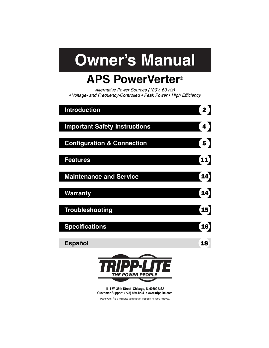 Tripp Lite Alternative Power Source owner manual APS PowerVerter 