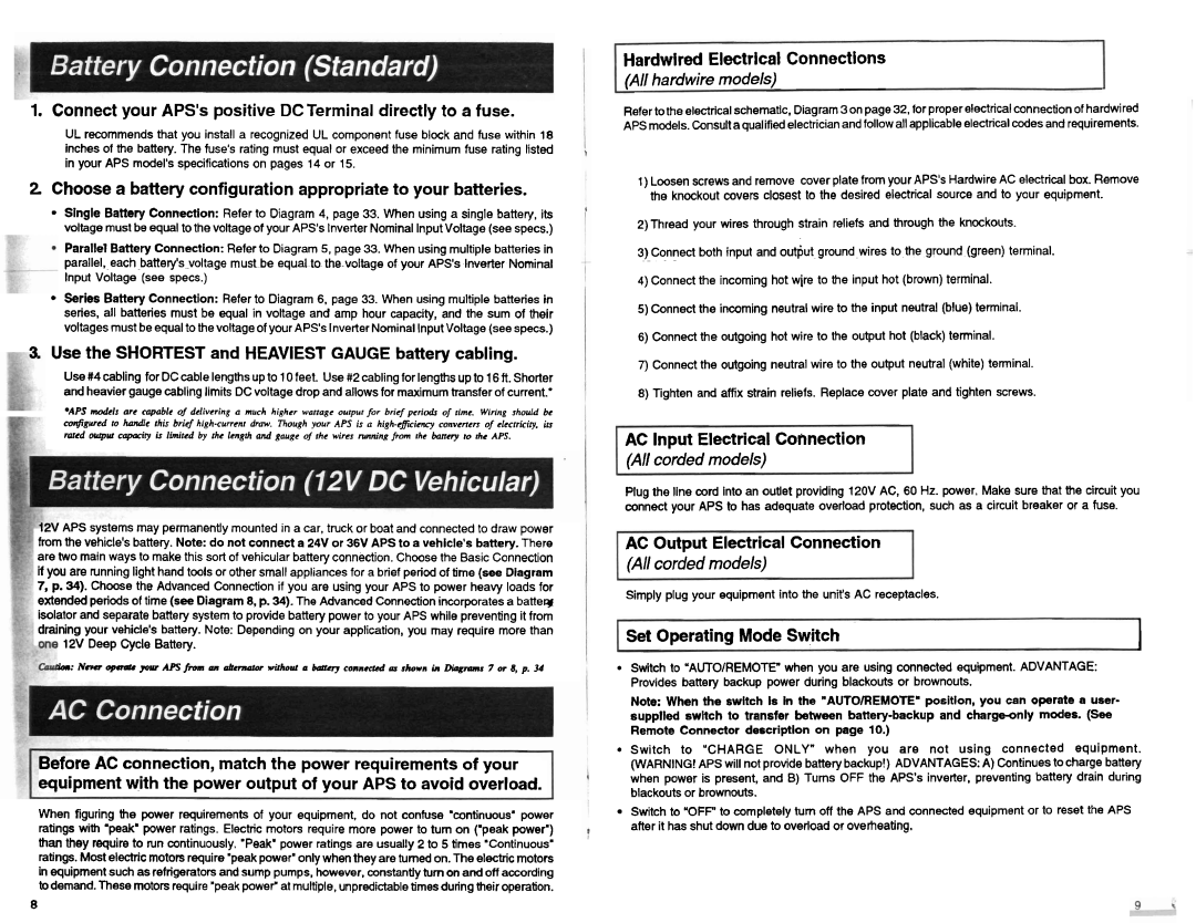 Tripp Lite APS 1024, APS 2012VR, APS 2424VR manual All hardwire models 