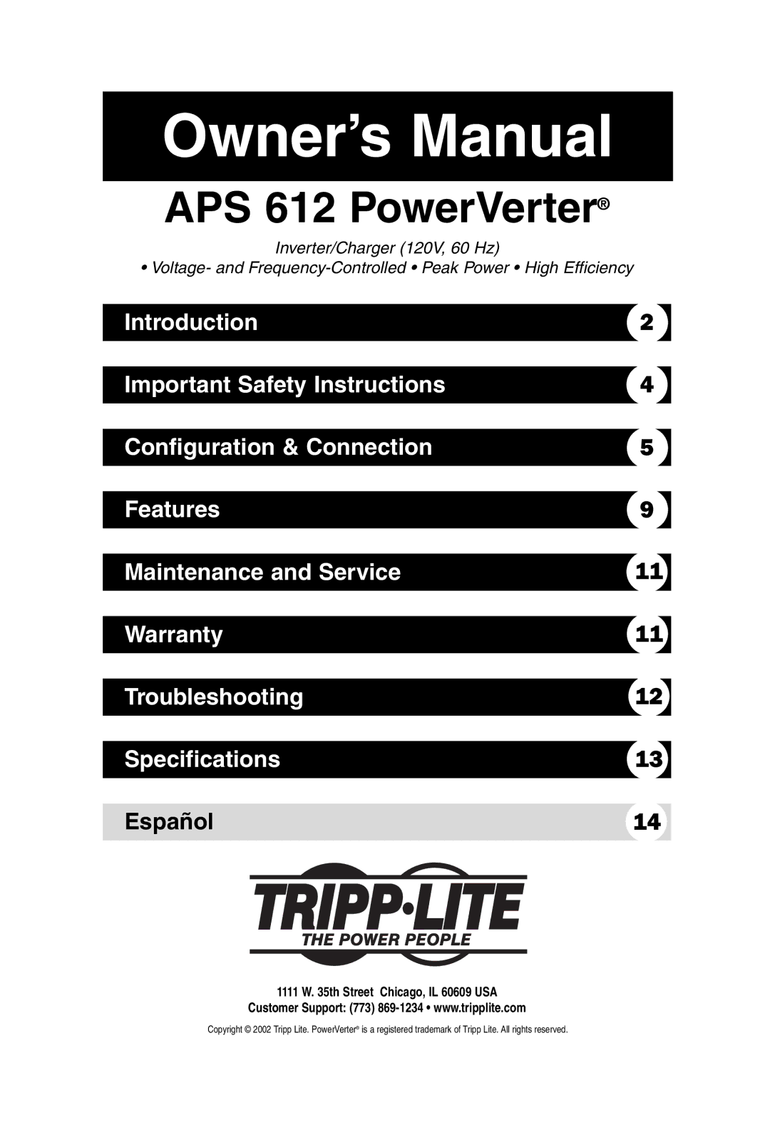 Tripp Lite owner manual APS 612 PowerVerter 