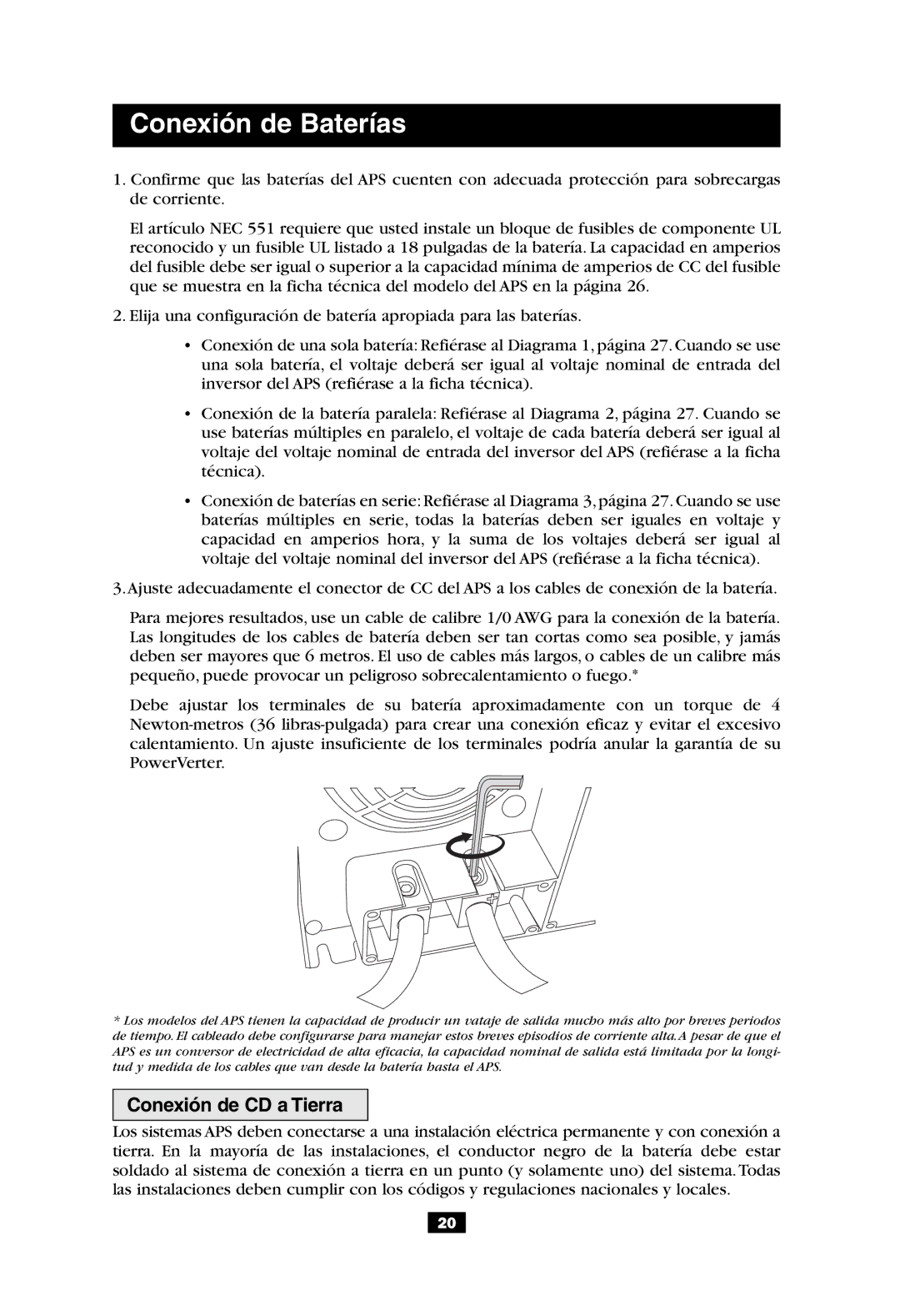 Tripp Lite APS 612 owner manual Conexión de Baterías, Conexión de CD a Tierra 