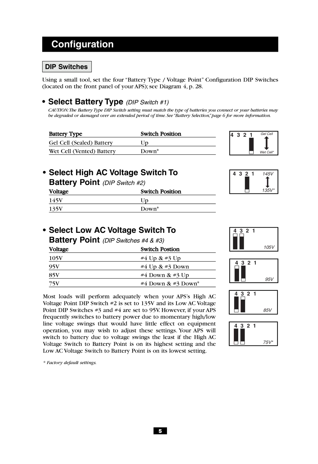 Tripp Lite APS 612 owner manual Configuration, DIP Switches 