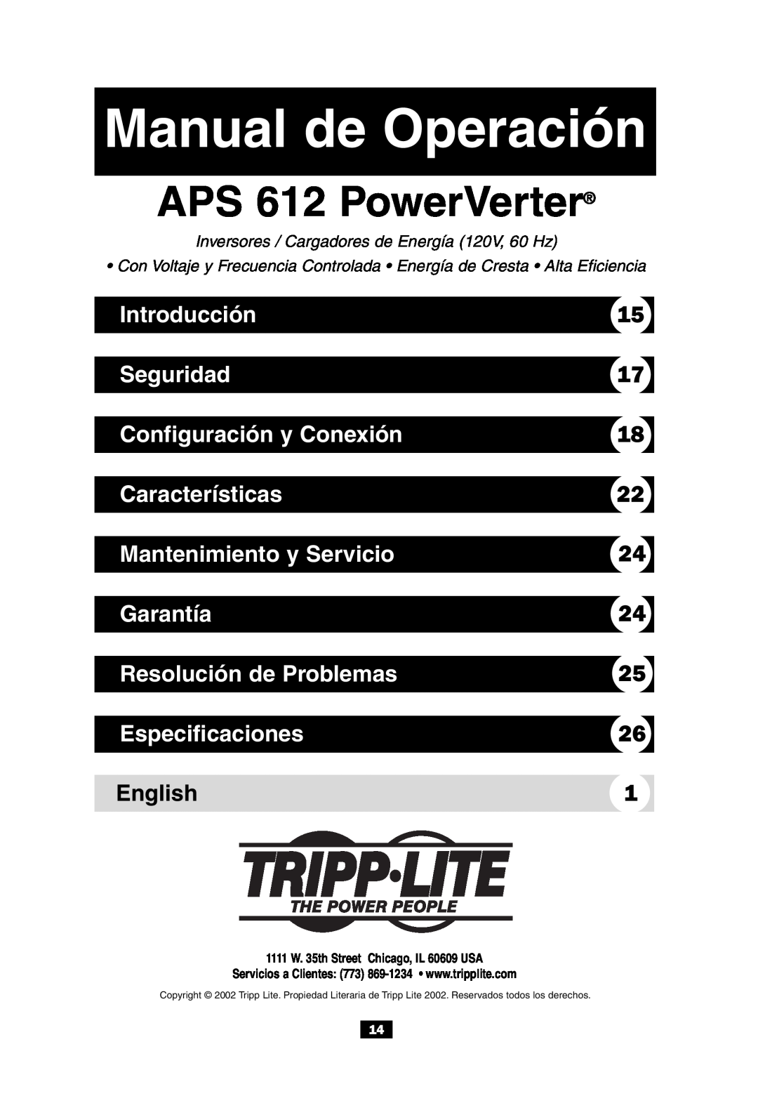 Tripp Lite APS 612 Introducción, Seguridad, Configuración y Conexión, Características, Mantenimiento y Servicio, Garantía 