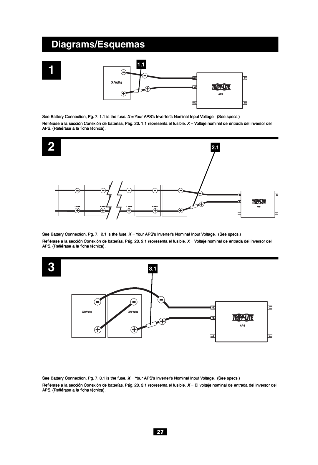 Tripp Lite APS 612 owner manual Diagrams/Esquemas, X Volts 