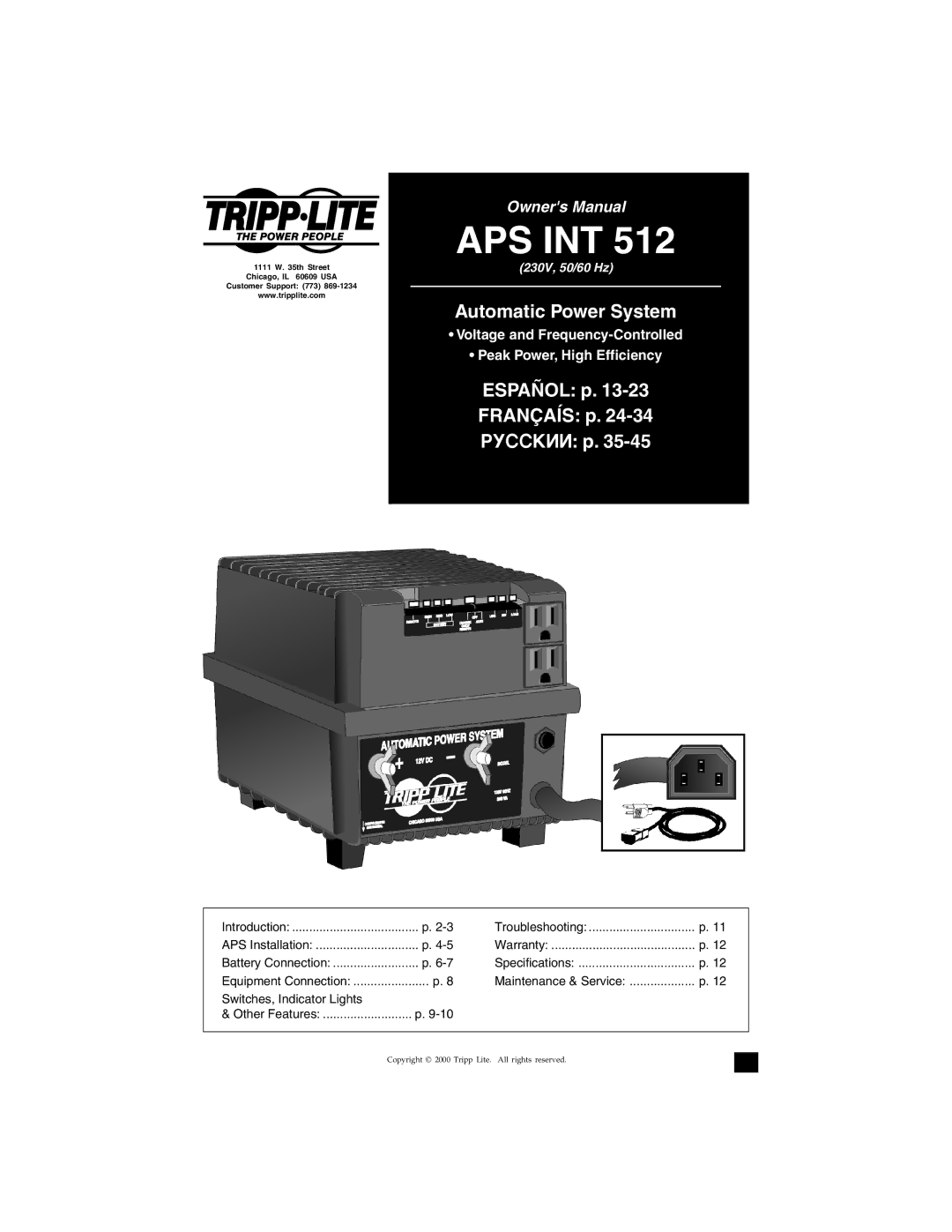 Tripp Lite APS INT 512 owner manual Aps Int 