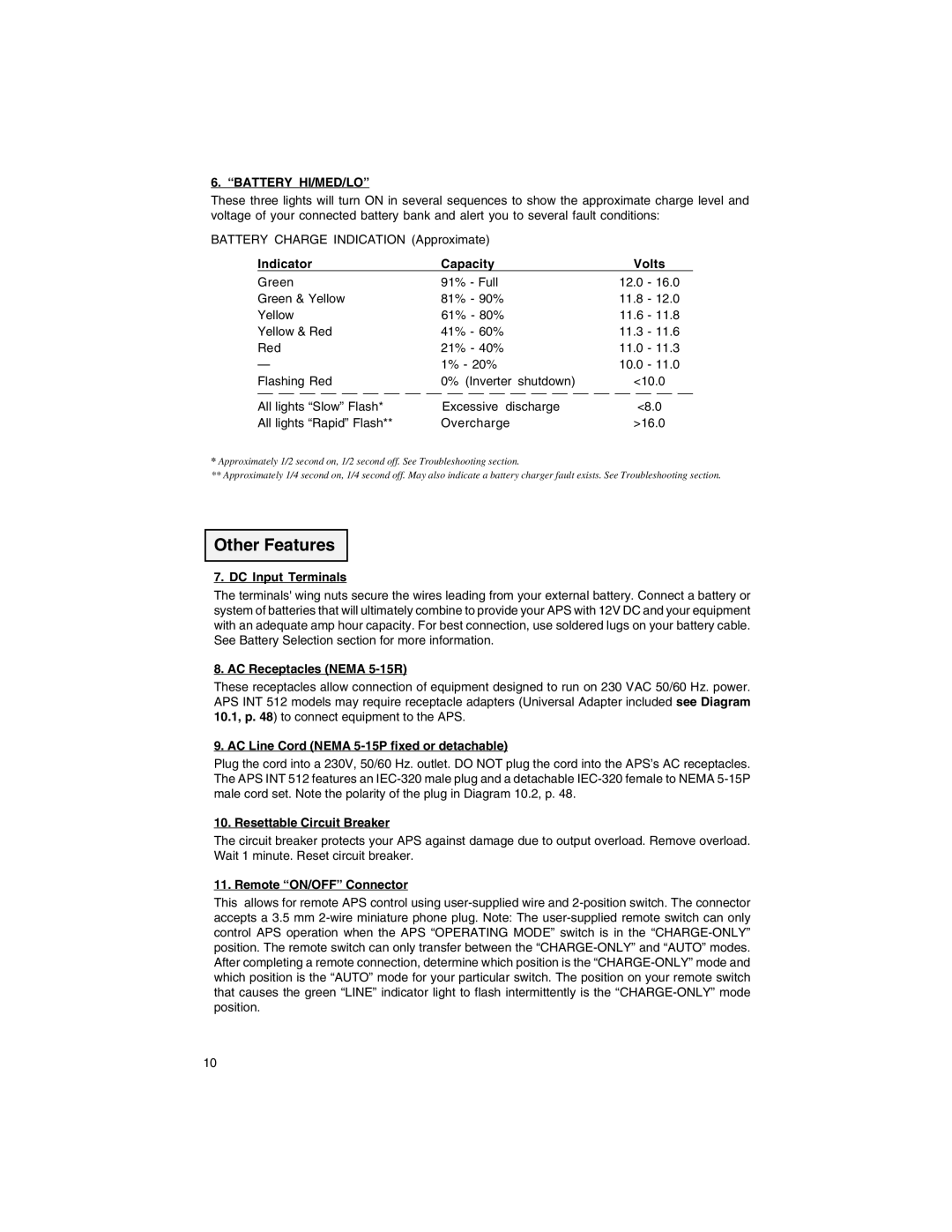 Tripp Lite APS INT 512 owner manual Other Features 