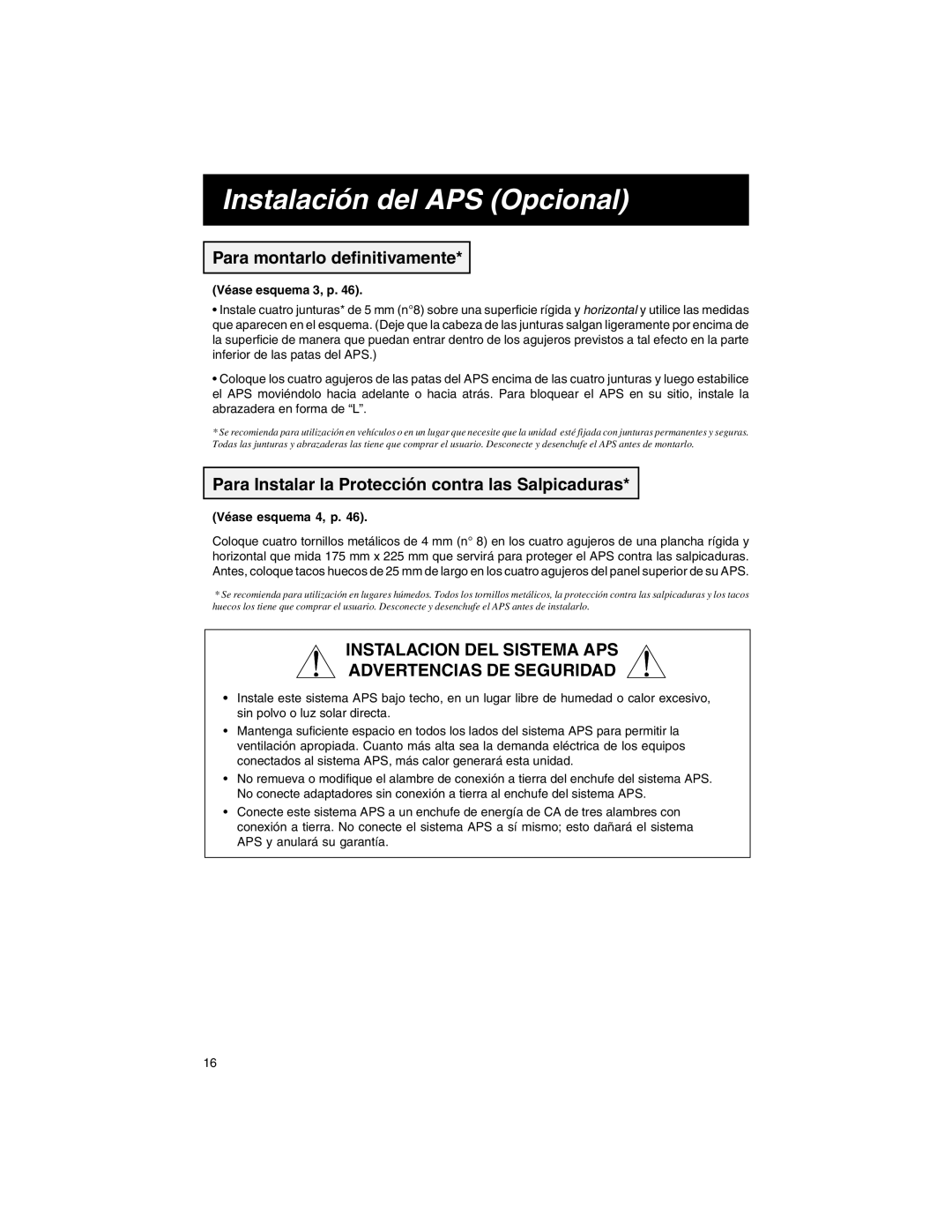 Tripp Lite APS INT 512 Instalación del APS Opcional, Para montarlo definitivamente, Véase esquema 3, p, Véase esquema 4, p 