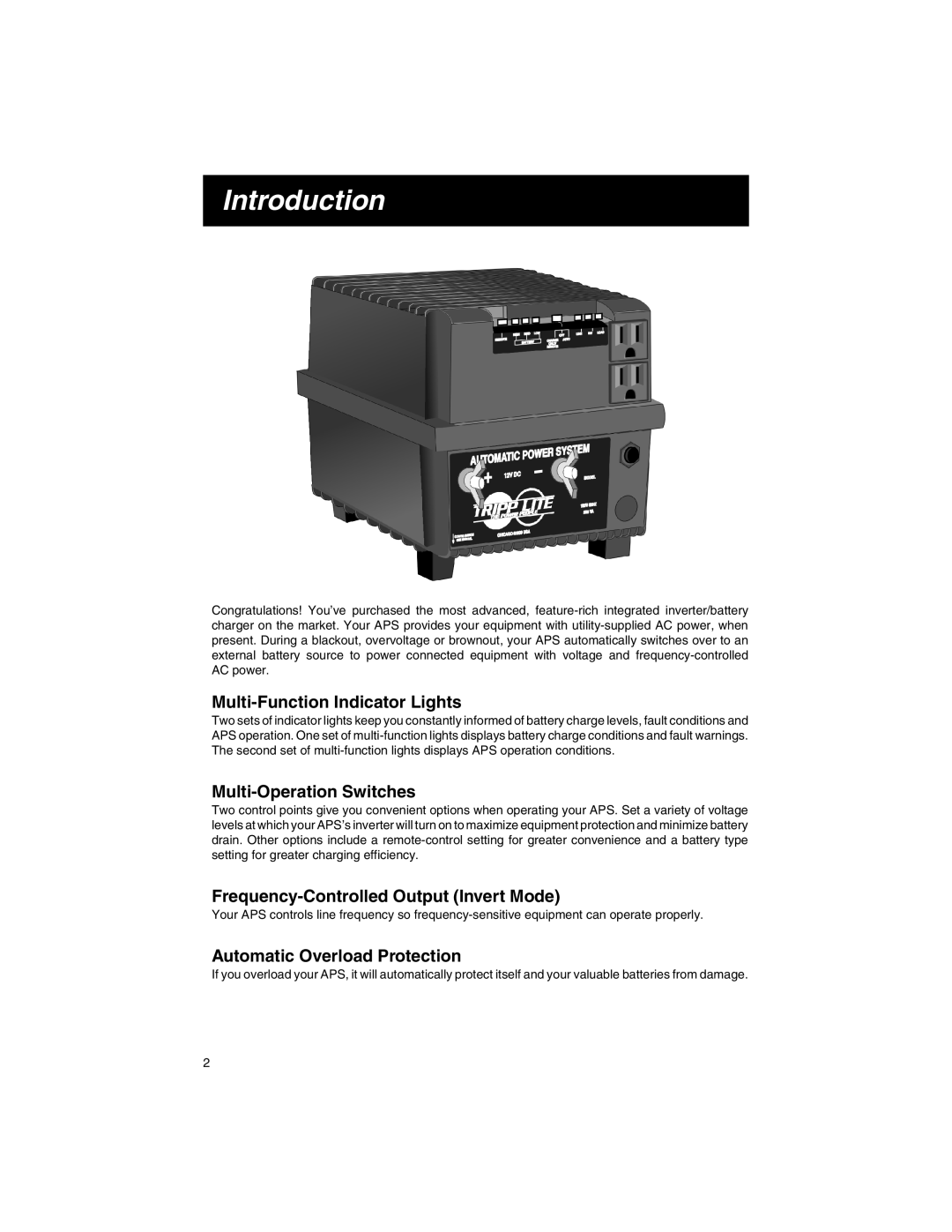 Tripp Lite APS INT 512 owner manual Introduction, Multi-Function Indicator Lights, Multi-Operation Switches 