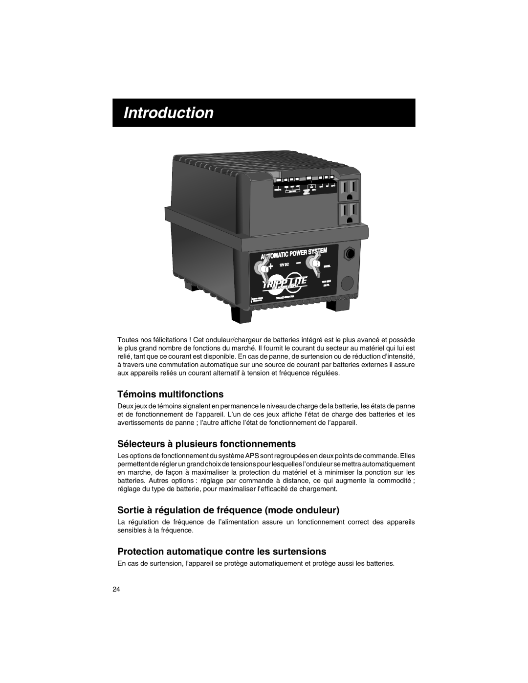 Tripp Lite APS INT 512 owner manual Témoins multifonctions, Sélecteurs à plusieurs fonctionnements 