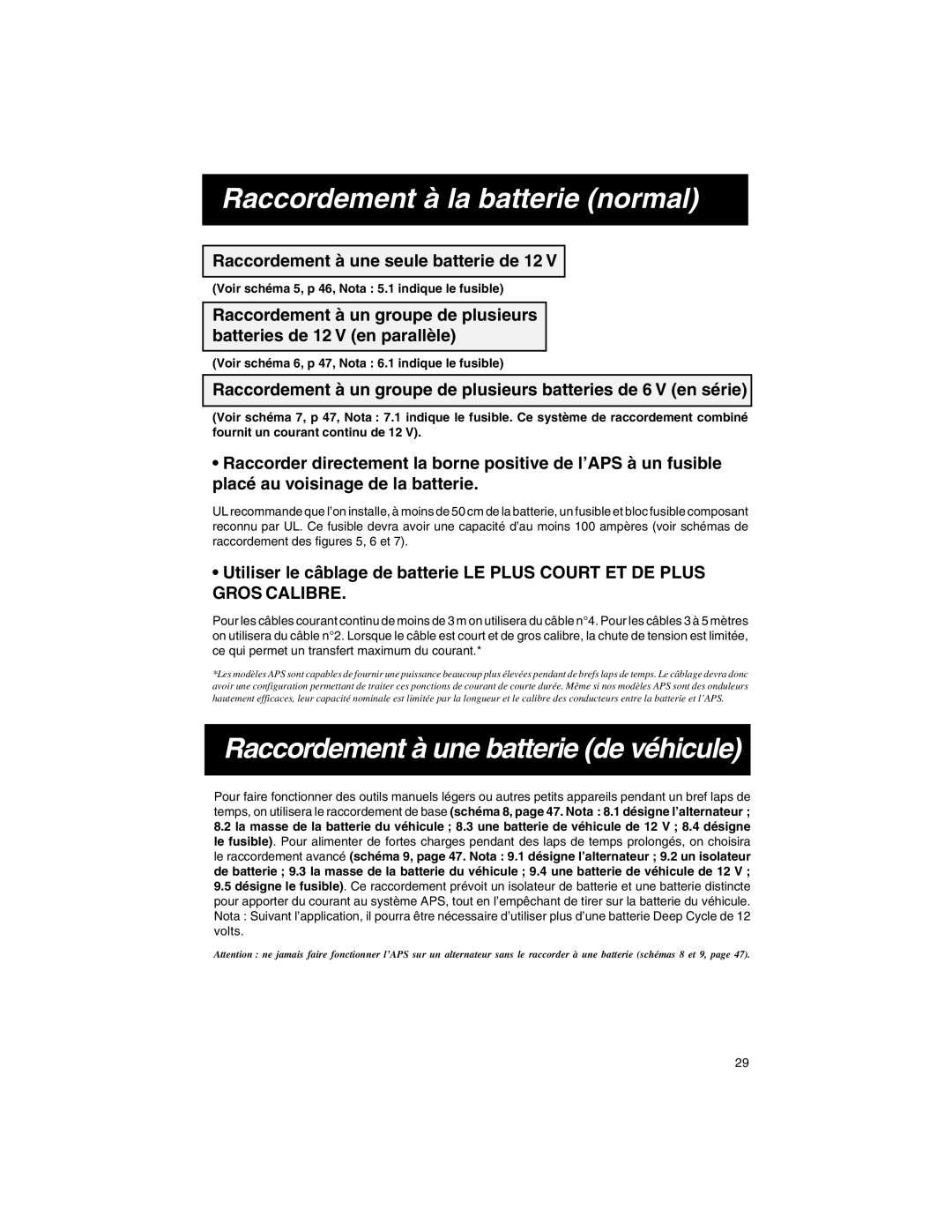 Tripp Lite APS INT 512 owner manual Raccordement à la batterie normal, Raccordement à une seule batterie de 12 