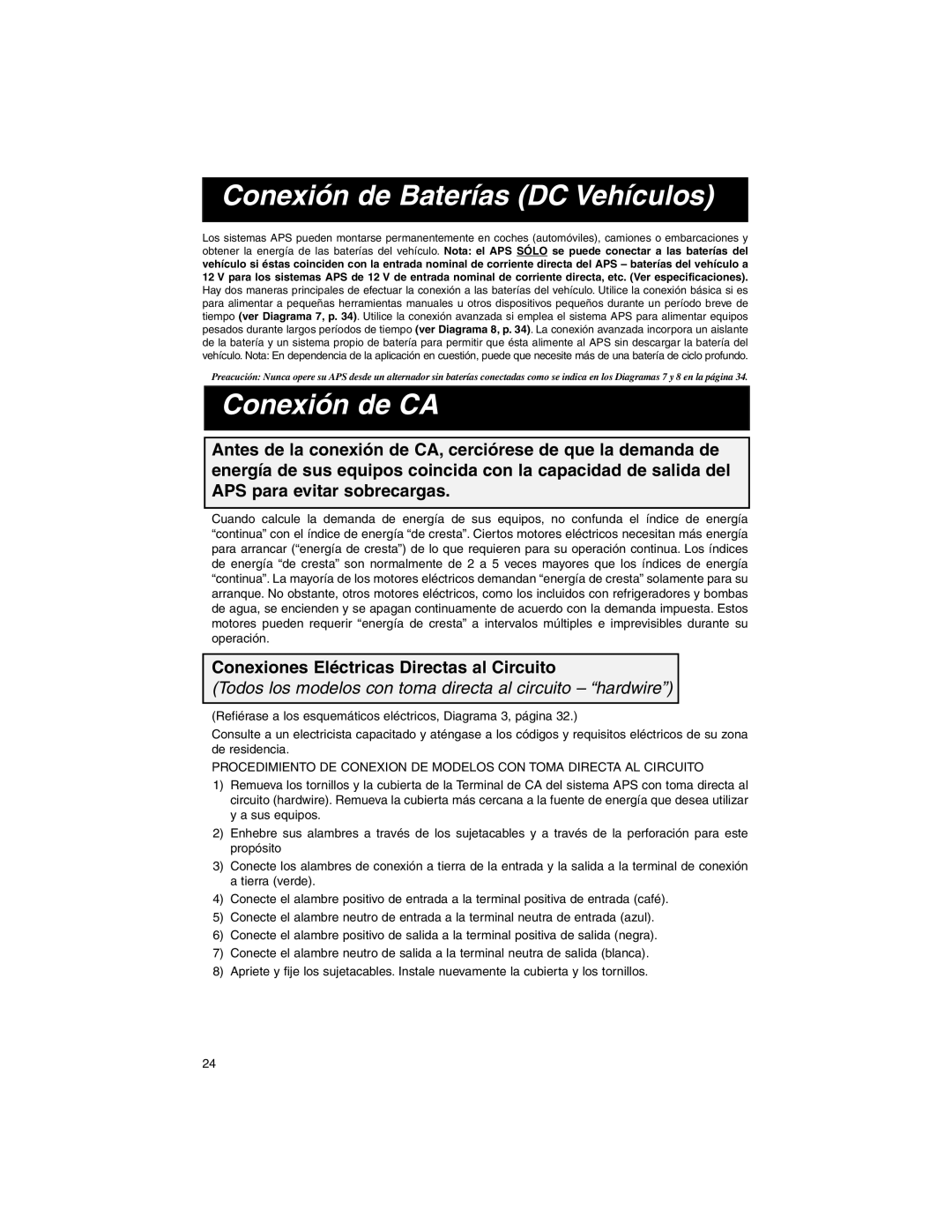 Tripp Lite APS PowerVerter Conexión de Baterías DC Vehículos, Conexión de CA, Conexiones Eléctricas Directas al Circuito 