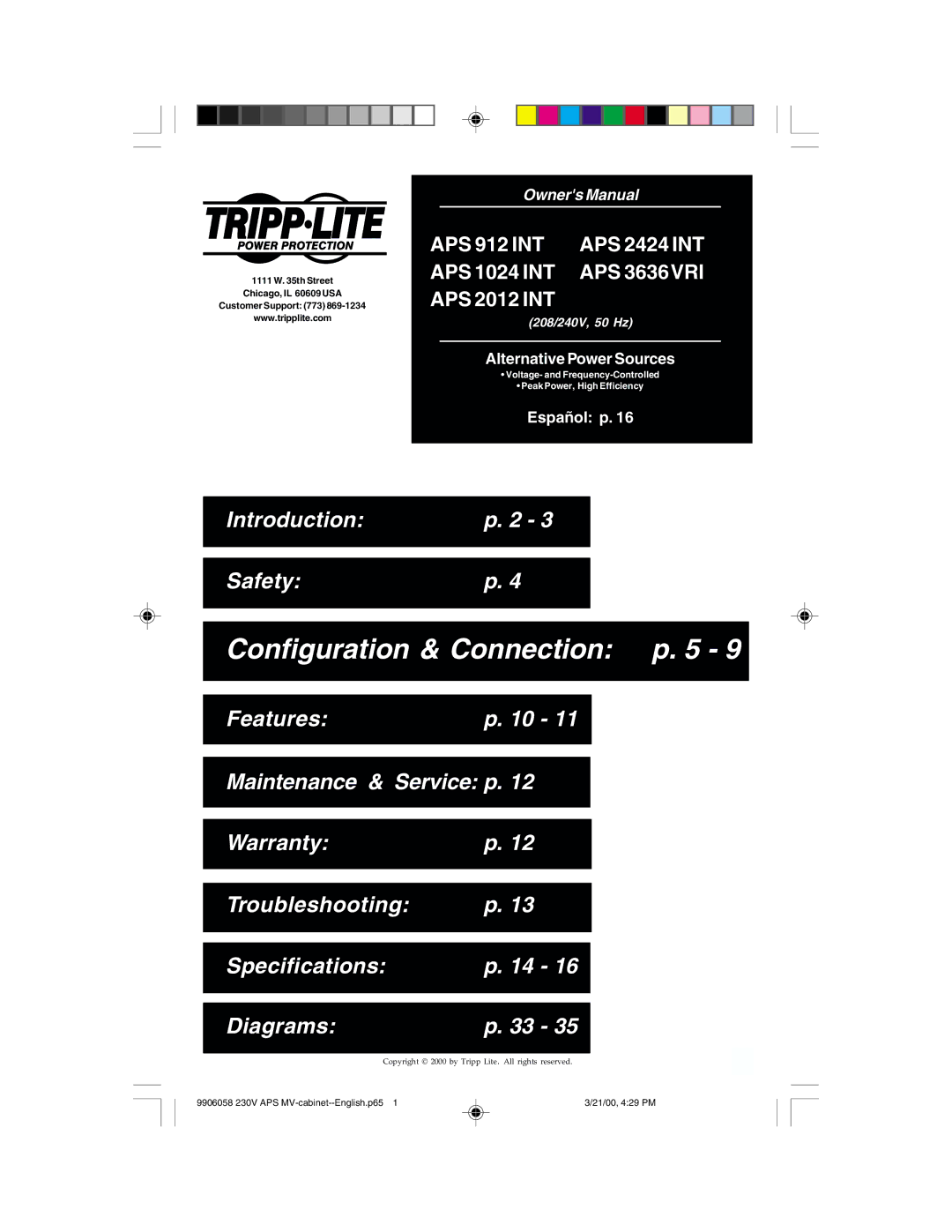 Tripp Lite APS1024INT, APS2012INT, APS2424INT owner manual Configuration & Connection p, APS 3636VRI 