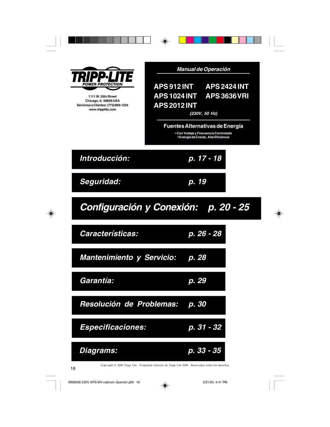 Tripp Lite APS2012INT, APS1024INT, APS2424INT owner manual Configuración y Conexión p 