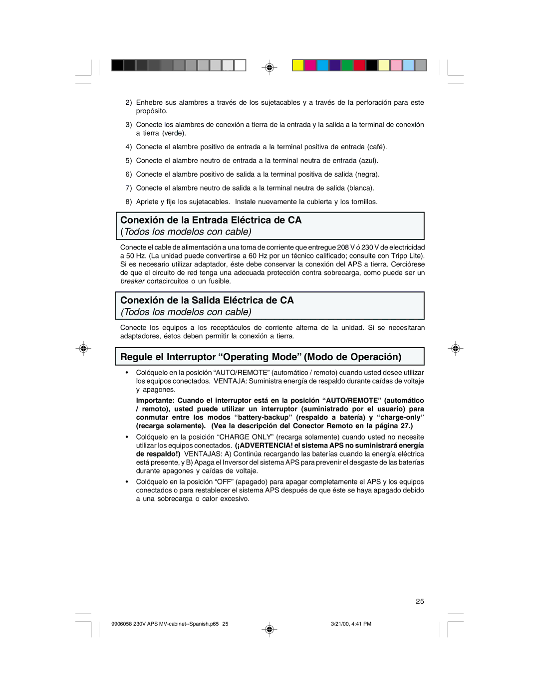 Tripp Lite APS1024INT, APS2012INT, APS2424INT Conexión de la Entrada Eléctrica de CA, Conexión de la Salida Eléctrica de CA 