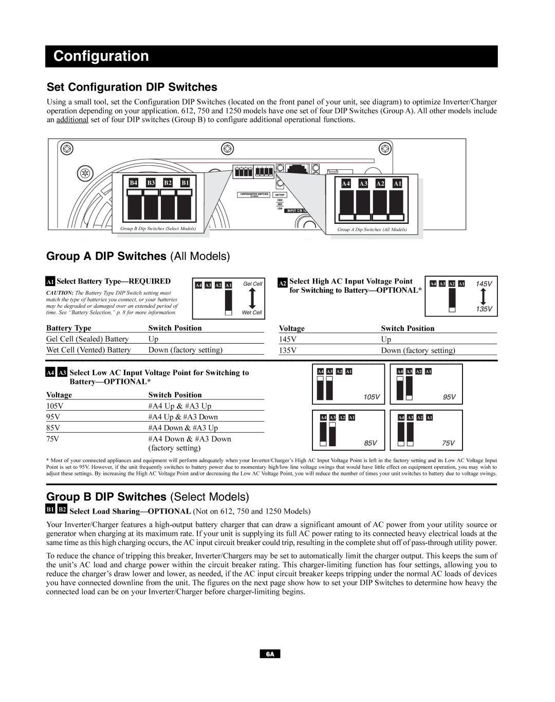 Tripp Lite APS2448 Set Configuration DIP Switches, Group a DIP Switches All Models, Group B DIP Switches Select Models 