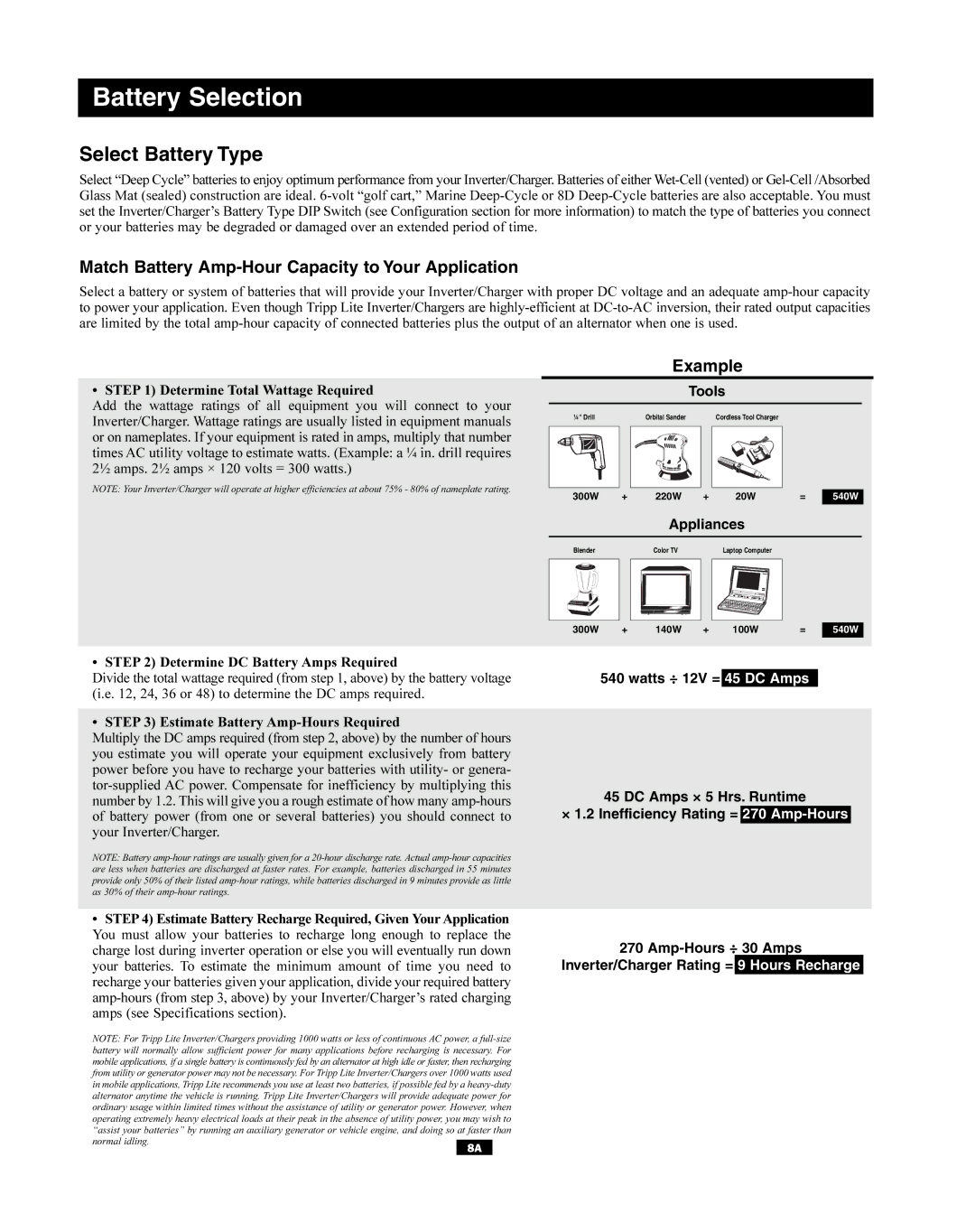 Tripp Lite APS2012, APS3624VR, APS3636VR, APS750, APS2424, APS1012, APS1524, APS2448 Battery Selection, Select Battery Type 